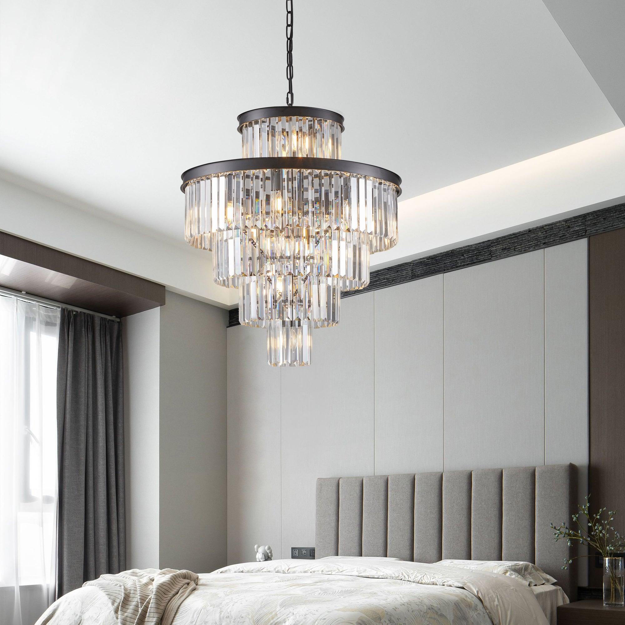 Elegant Black Crystal Chandelier - 23.6 Inch Modern Hanging Pendant Light Fixture for Dining Room, Bedroom & Living Room - Luxury Home Decor Lighting for Weddings, Parties & Interior Design