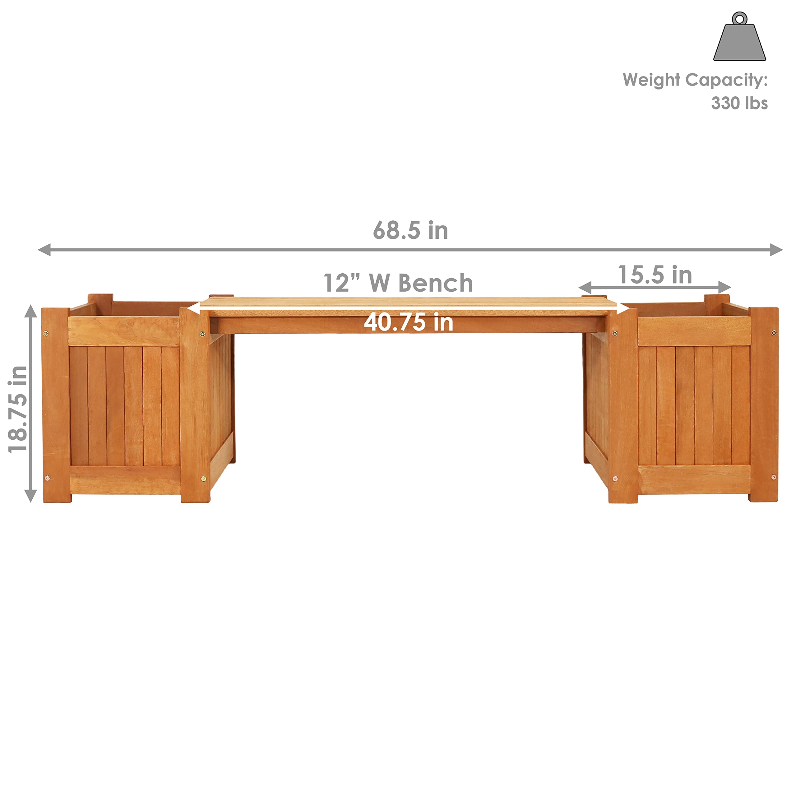 Sunnydaze 68-Inch Meranti Wood Outdoor Planter Box Bench with Teak Oil Finish - Perfect for Patio, Garden, and Backyard Seating Decor