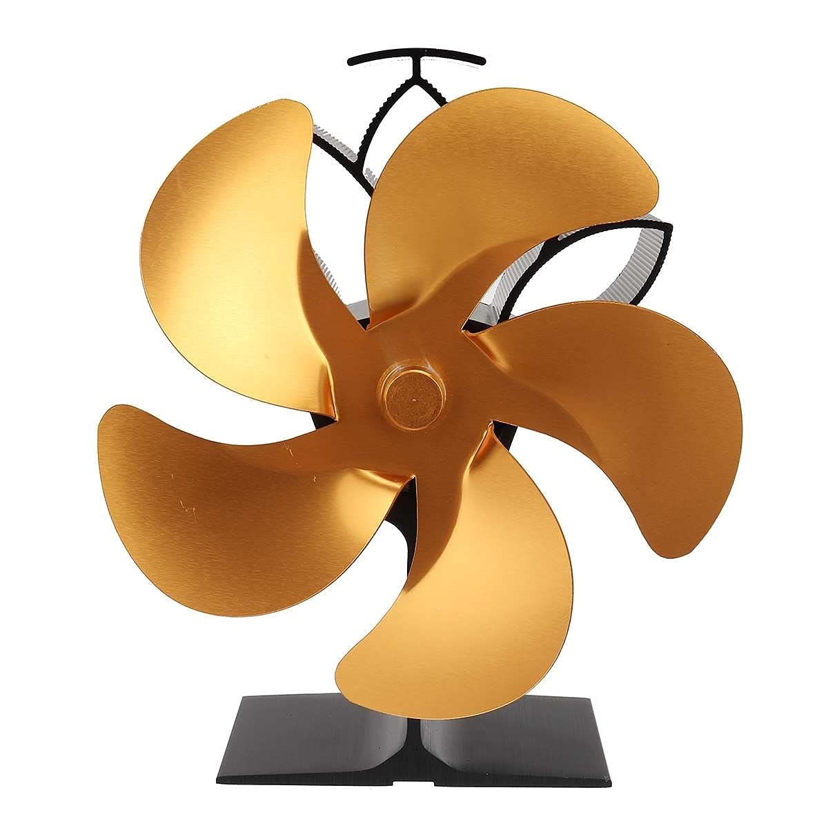 5-Blade Wood Stove Fan - Heat Powered Fireplace Fan for Efficient Home Heating | Eco-Friendly & Quiet Operation | Perfect for Living Rooms, Cabins & Winter Warmth (Gold)