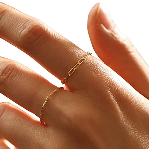14K Solid Gold Mini Paper Clip Chain Ring - Minimalist Thin Stackable Layering Ring for Women | Perfect for Everyday Wear, Stacking & Gift Giving