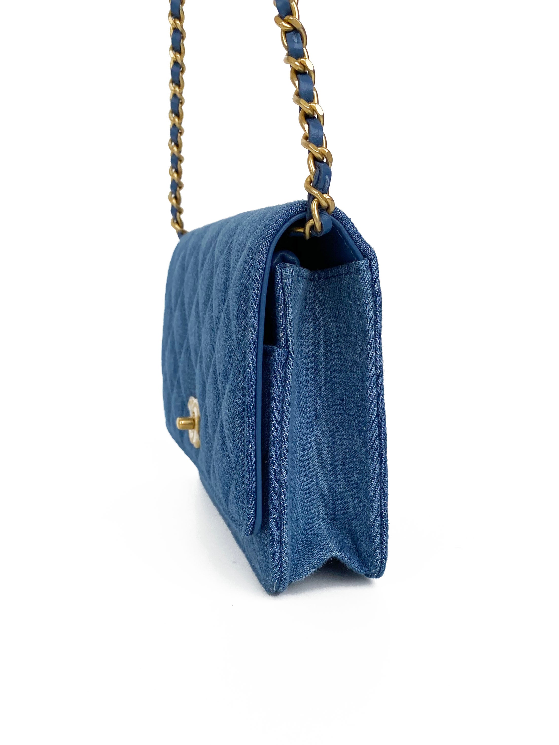 Chanel 22C Denim Wallet on Chain with Pearl Crush - Stylish Crossbody Bag for Women | Perfect for Parties, Date Nights & Everyday Use