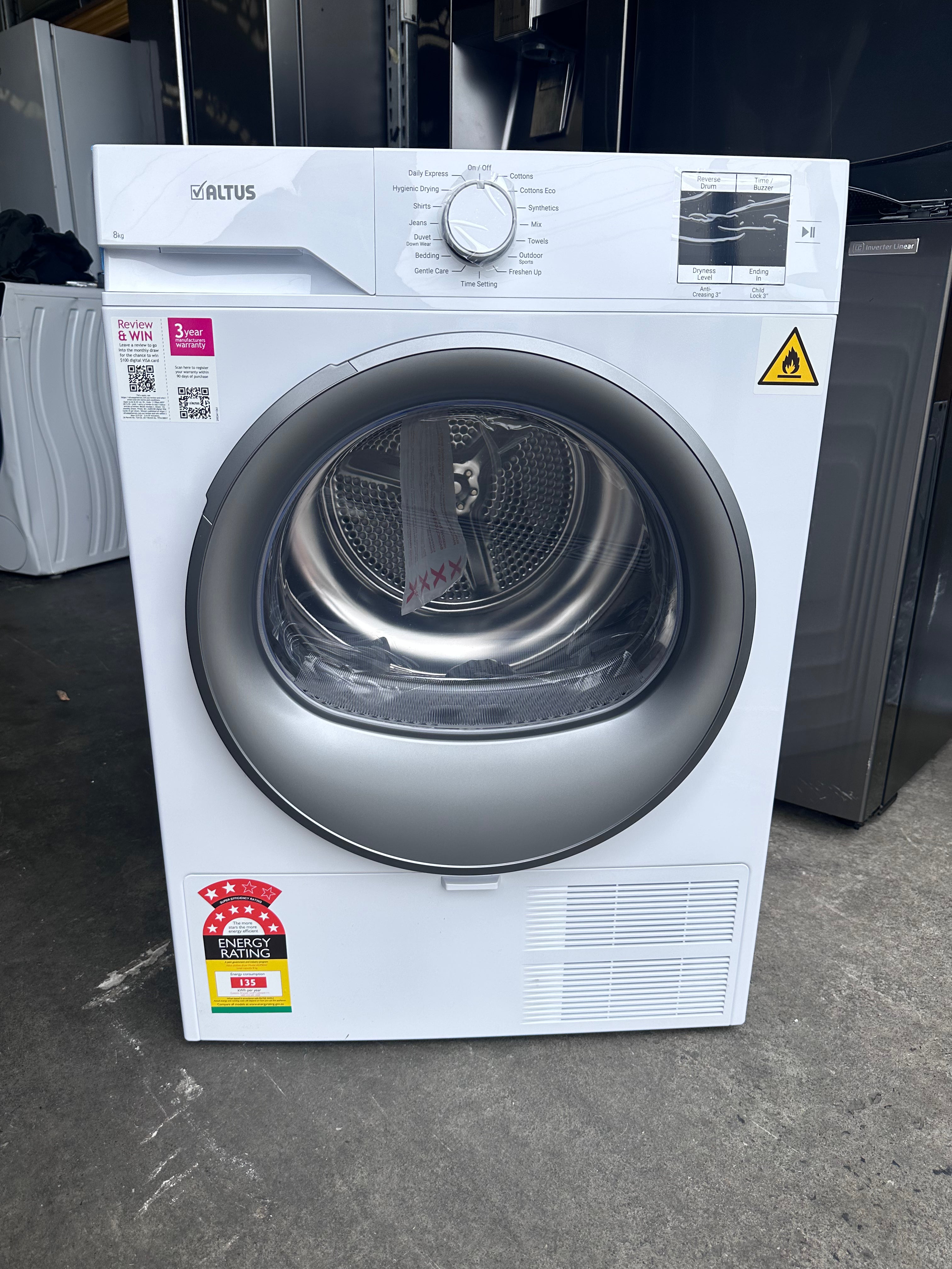 Brand New Altus 8kg Heat Pump Dryer ADP80W - Energy Efficient Made in Europe with 3 Year Warranty - Perfect for Apartments, Small Homes & Eco-Friendly Laundry Solutions