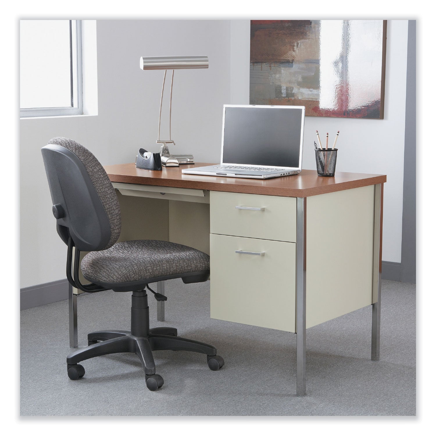 Alera® Single Pedestal Steel Office Desk - 45.25