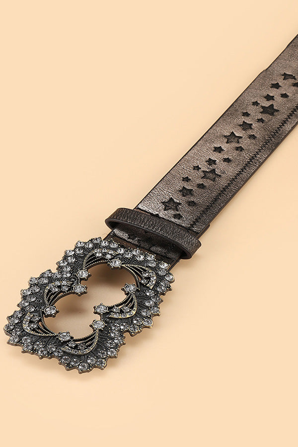 Vintage Rhinestone Belt with Five-Pointed Star Embossed Design - Elegant Western Accessory for Cowgirl Outfits & Party Wear