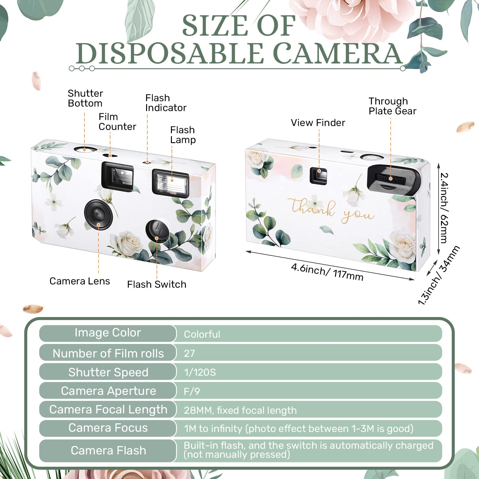 Treela 6 Pack Disposable 35mm Film Camera with Flash - Single Use Wedding, Bachelorette, Birthday, Concert, Travel, Anniversary Party Supplies & Vacation Gifts (Eucalyptus Leaf) | Perfect for Capturing Memories at Special Events & Travel Adventures