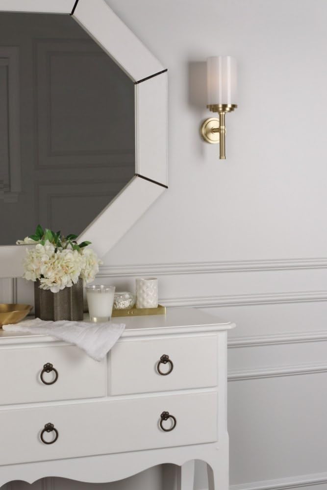 1324 Sconces with Cased White Glass Shades - Brushed Brass/Polished Brass Finish Wall Lights for Bedroom, Living Room & Hallway Lighting Decor