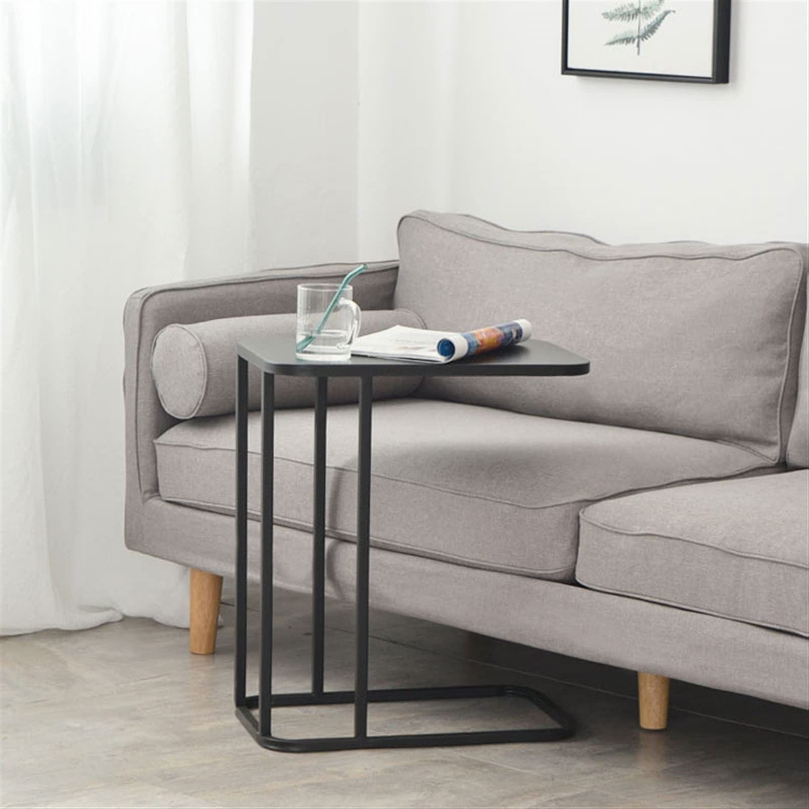 Modern Round Coffee Table - Light Luxury C-Shaped Metal Side Table for Living Room, Bedroom & Office - Stylish Small End Table with Glass Top for Home Decor & Salon Furniture