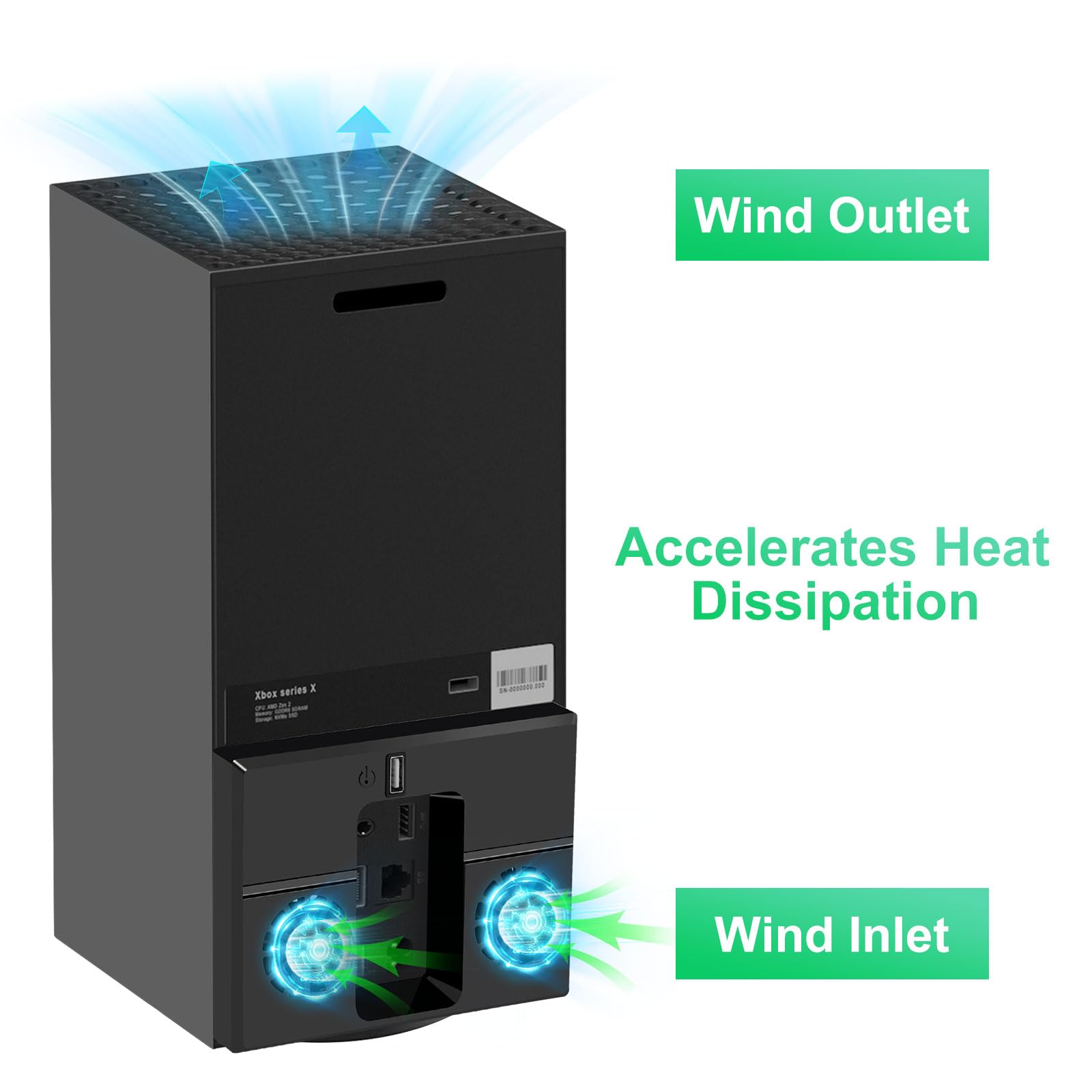 Linkstyle Vertical Cooling Stand with Dual Fans for Xbox Series X - USB Powered Cooling System with Extra USB Port - Perfect for Gaming, Streaming & Long Play Sessions