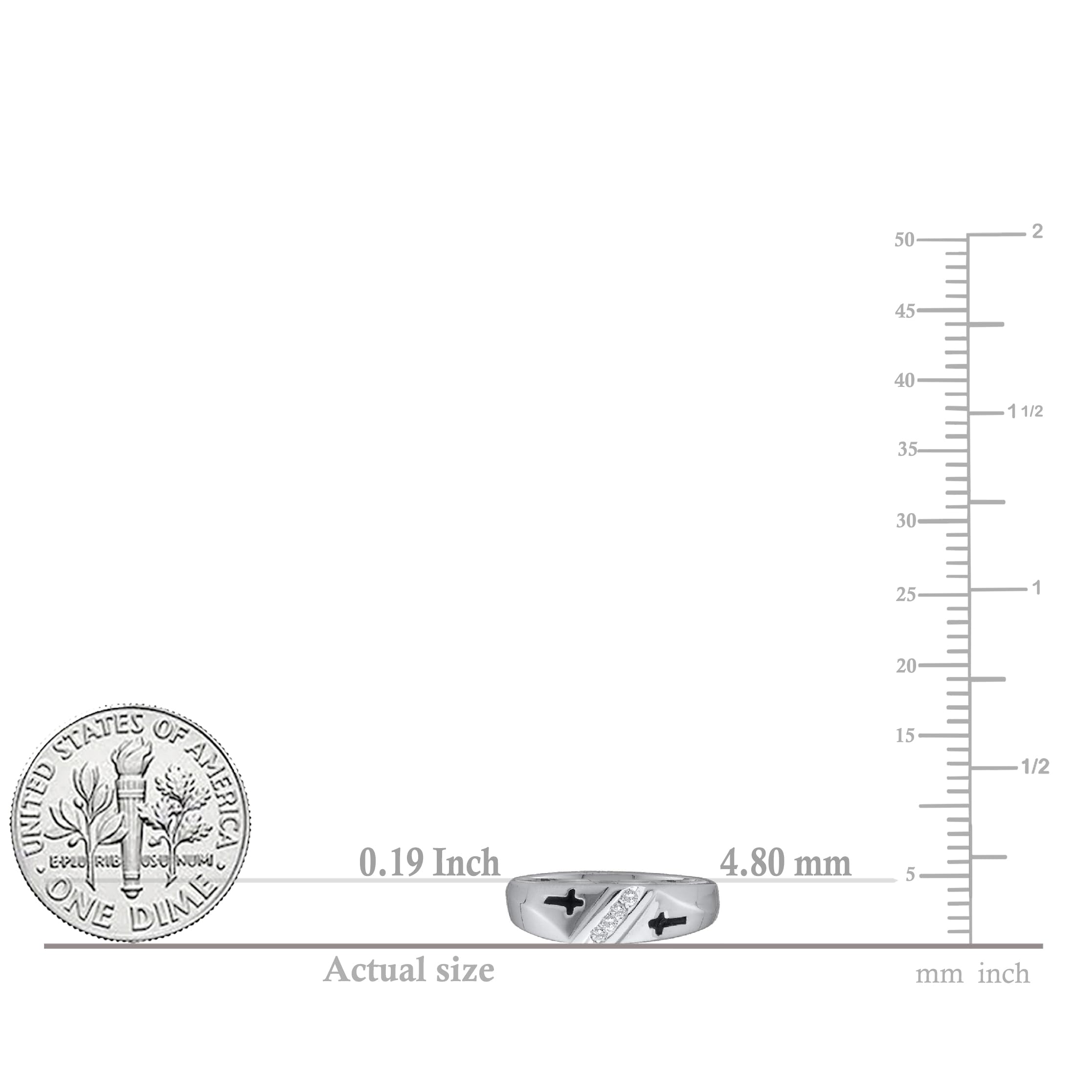 14K White Gold Men's Diamond Cross Wedding Band - 1/20 CTW Round Cut Single Row Ring for Him, Anniversary, Proposal & Religious Gifts