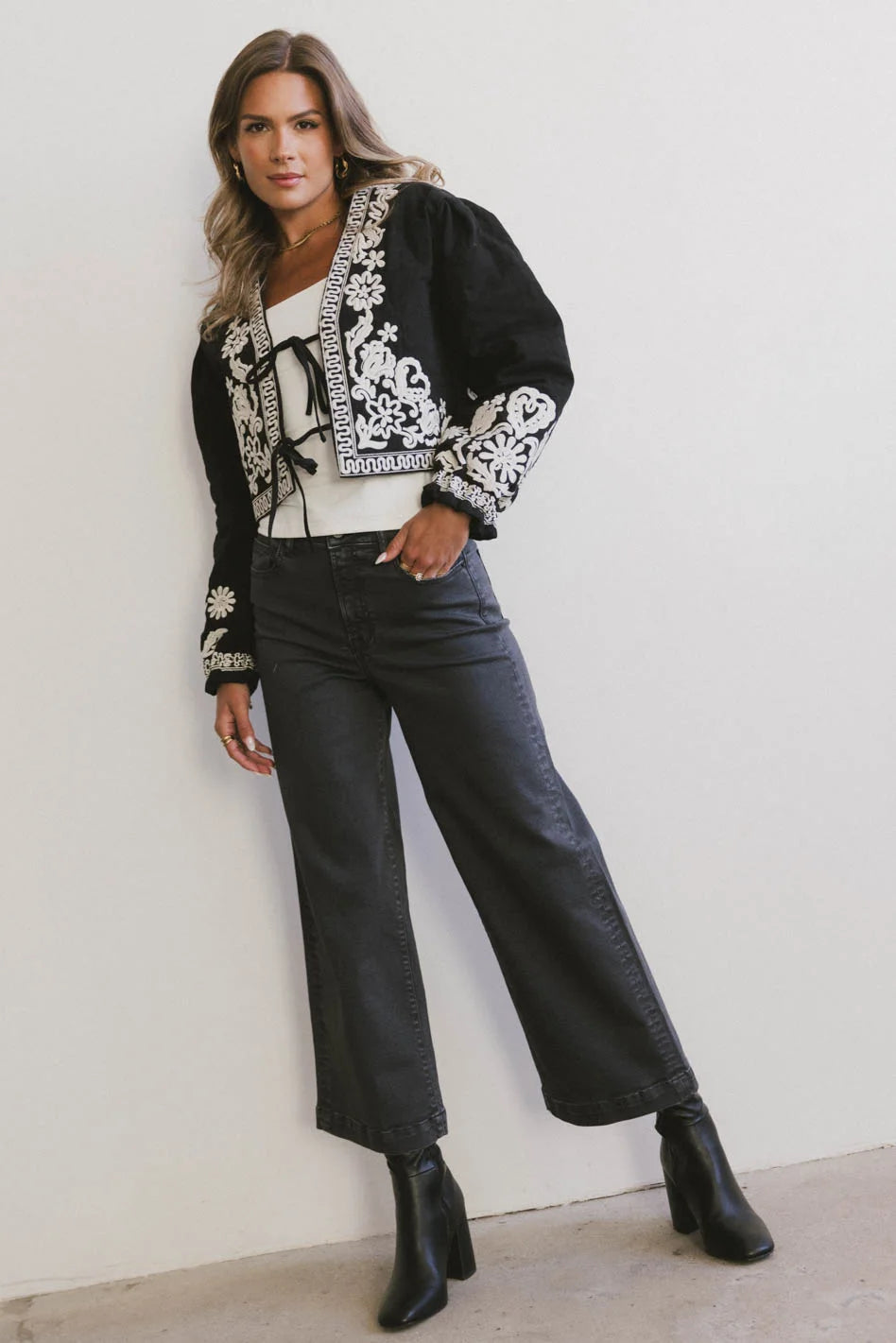 Benja Black Embroidered Jacket for Women - Stylish & Comfortable Outerwear for Fall & Winter | Perfect for Casual Outings, Date Nights & Office Wear