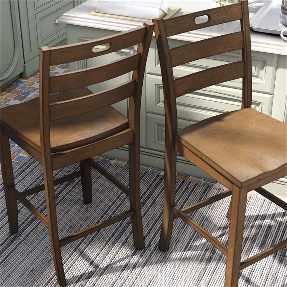 Furniture of America Jolines Wood Counter Height Chair Set of 2 - Solid Oak Bar Stools for Kitchen Island, Breakfast Nook & Dining Room - Comfortable Counter Height Seating