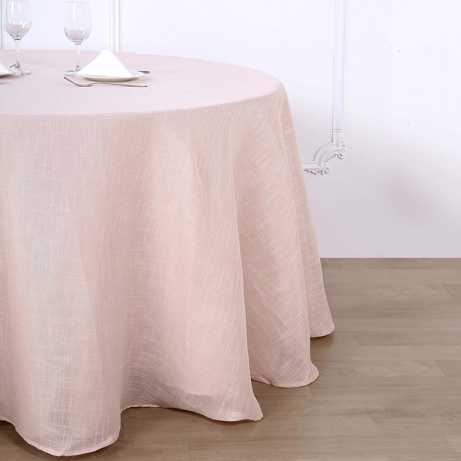 Rose Gold Faux Linen Tablecloth - Wrinkle Resistant Rectangle Table Cover for Kitchen, Restaurant, Indoor & Outdoor Dining - 108 Inch Blush Slubby Textured Weave | Perfect for Dinner Parties, Picnics & Special Events