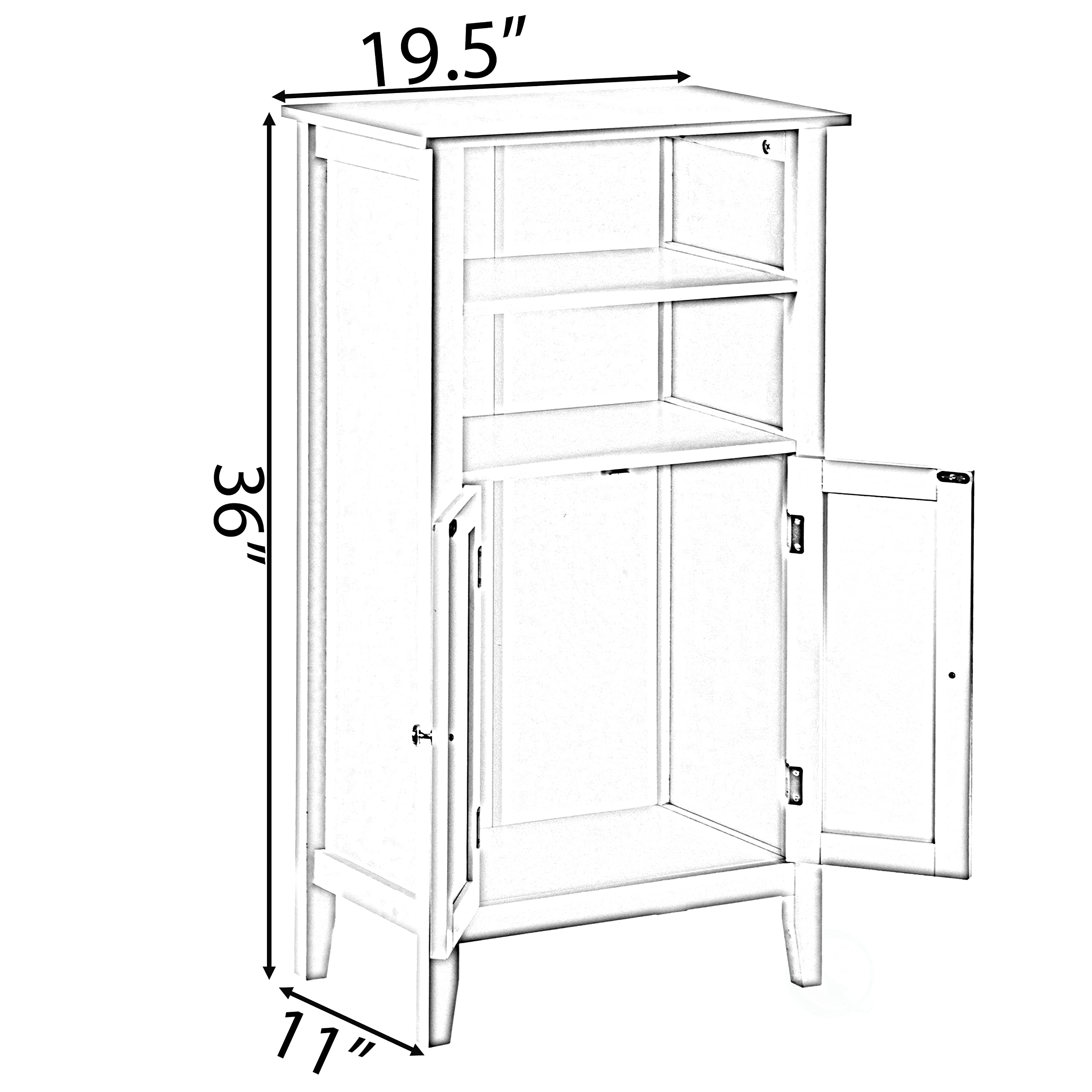 Basicwise White Storage Cabinet with Doors and 2 Open Shelves - Organizer for Bedroom, Bathroom & Vanity - Perfect for Closet Organization, Bath Essentials & Makeup Storage