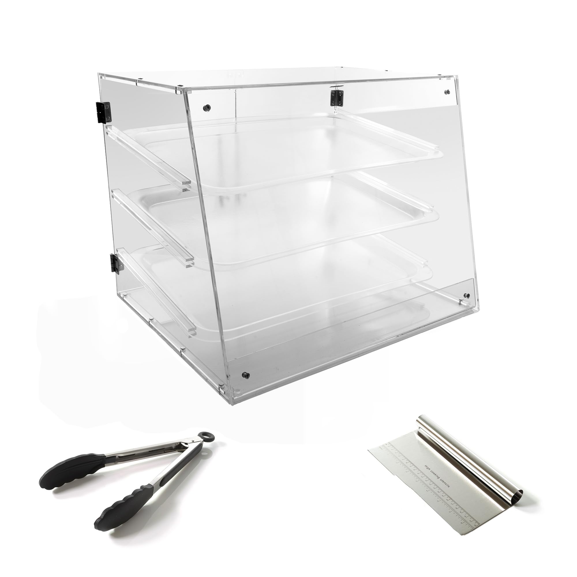3-Tier Commercial Bakery Display Case with Rear Door - Countertop Pastry Showcase for Cookies, Cakes & Baked Goods - Includes Serving Tongs & Dough Scraper - Perfect for Bakeries, Cafés & Dessert Shops