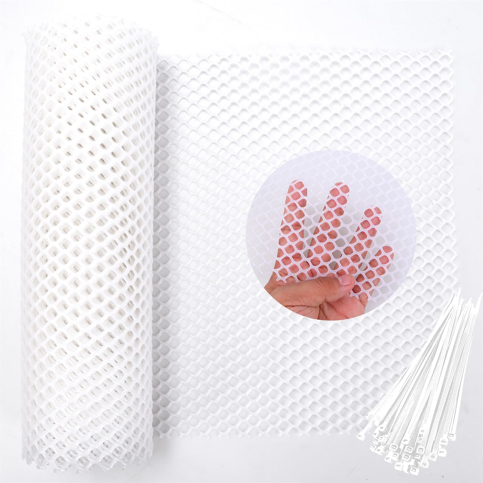 White Plastic Wire Mesh Fence Roll - 15.7IN x 20FT Durable Plastic Chicken Wire for Poultry, Rabbit, Puppy & Garden Protection | Ideal for DIY Fencing, Floral Arrangements & Pet Enclosures