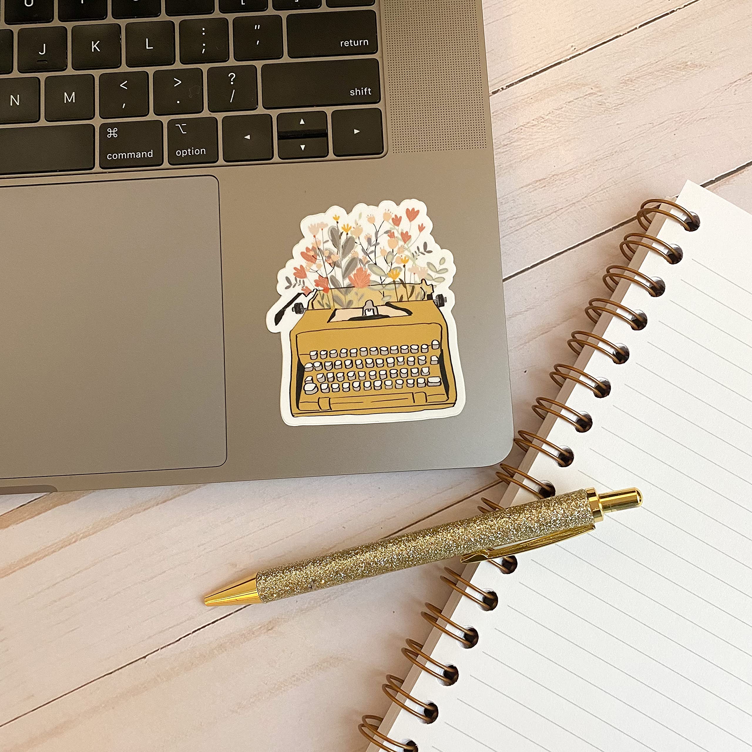Waterproof Vinyl Stickers & Decals - Cute Typewriter and Flowers Design for Hydro Flask, Laptop, Notebook | Perfect for DIY Crafts, School Supplies, and Personalizing Your Belongings