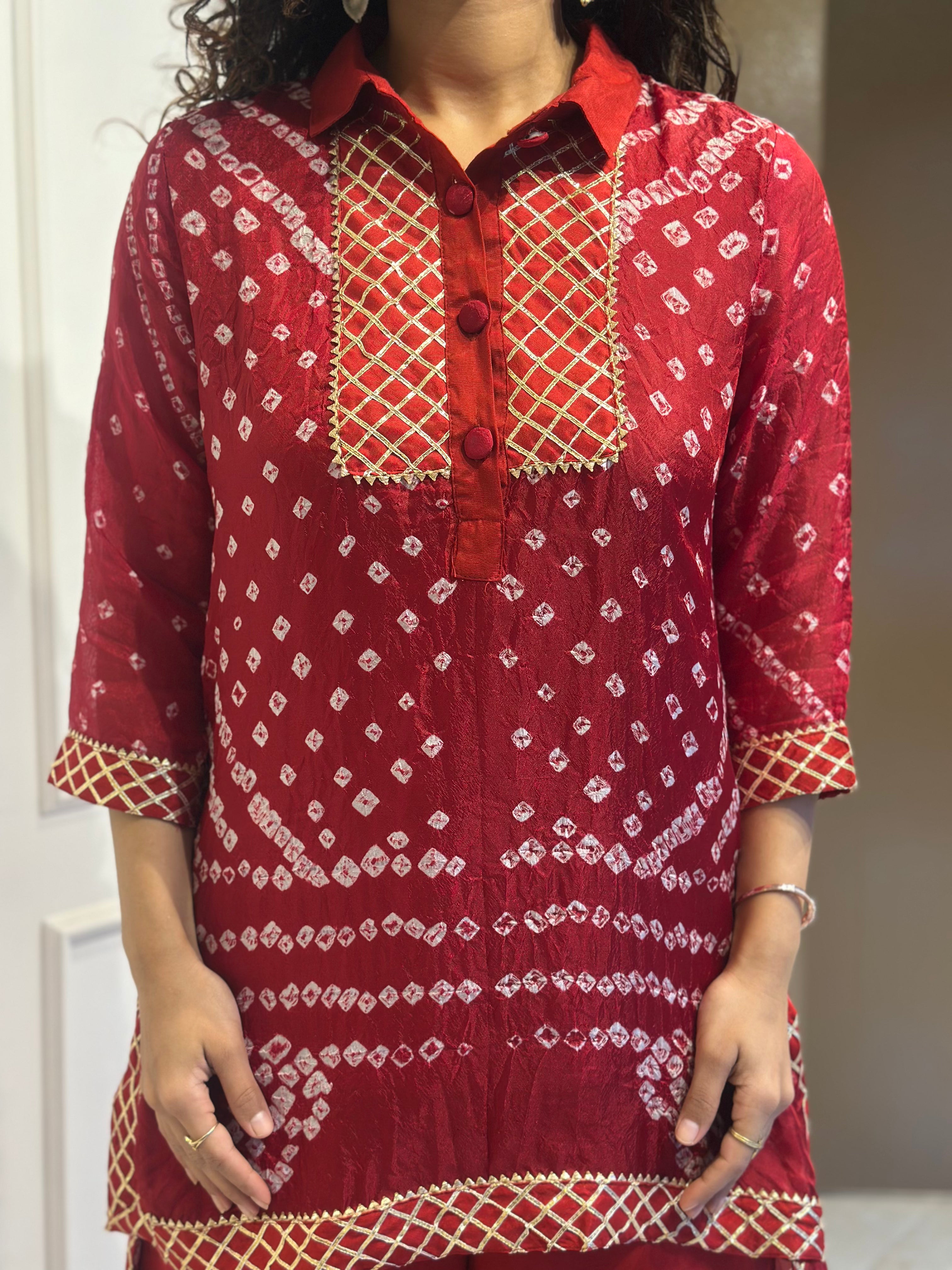 Gota Bandhej Co-Ord Set | Traditional Indian Embroidered Women's Outfit | Perfect for Festivals, Weddings & Ethnic Occasions