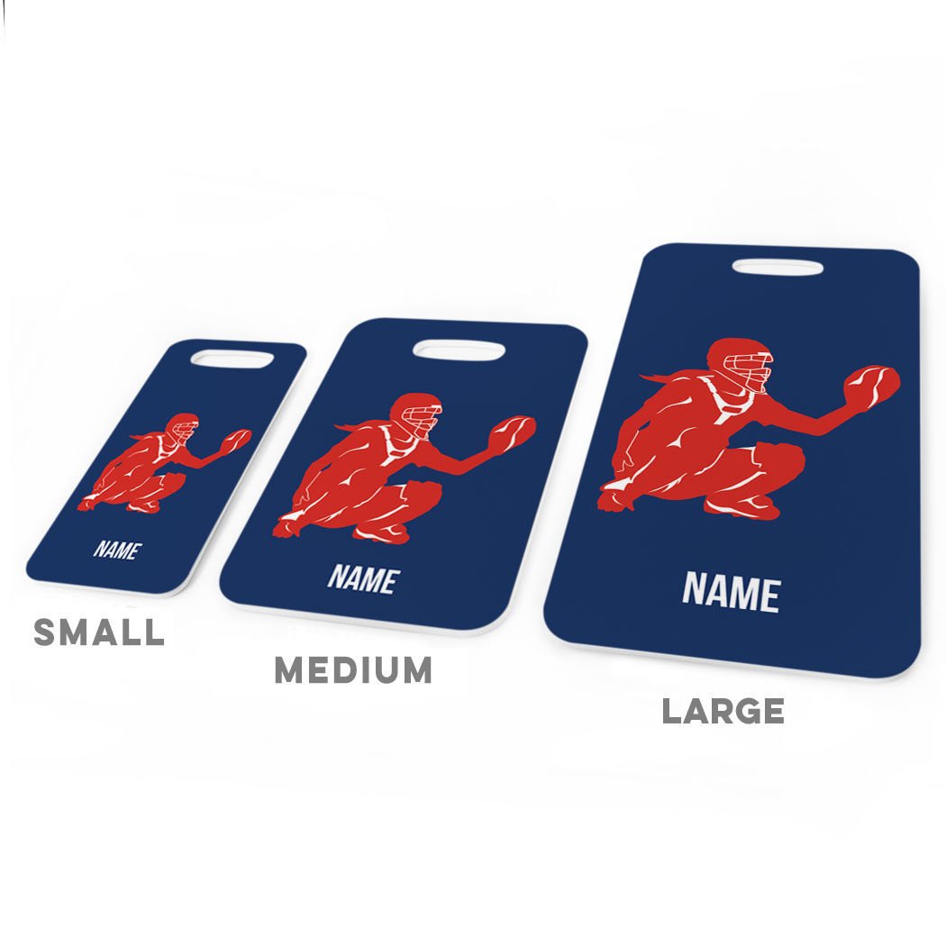 Personalized Softball Catcher Luggage Tag - Small Navy/Red with Standard Lines - Perfect for Travel, Sports Gear & Team Identification