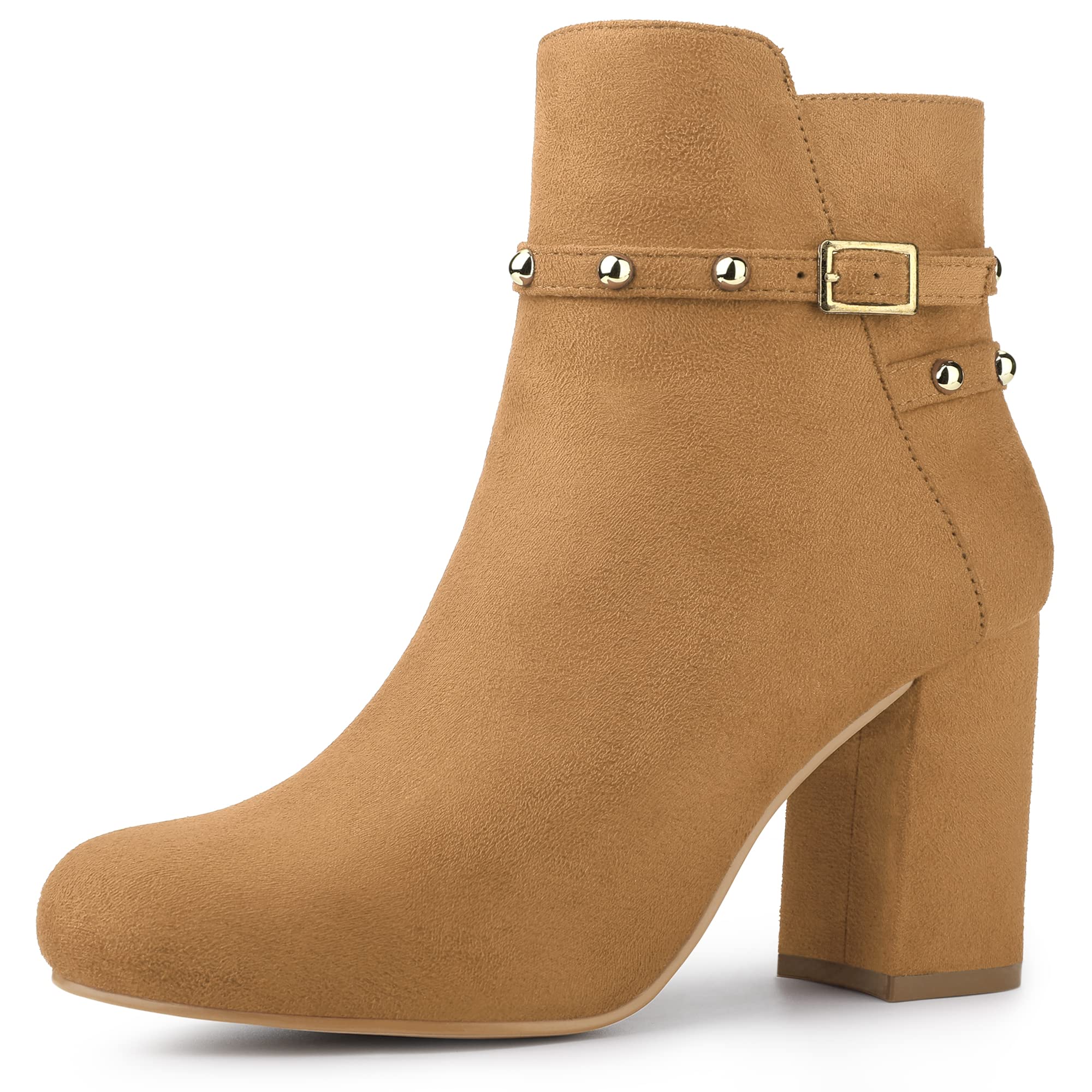 Allegra K Women's Chunky Heel Ankle Boots with Buckle Decor - Stylish & Comfortable for Fall, Winter, and Casual Outfits
