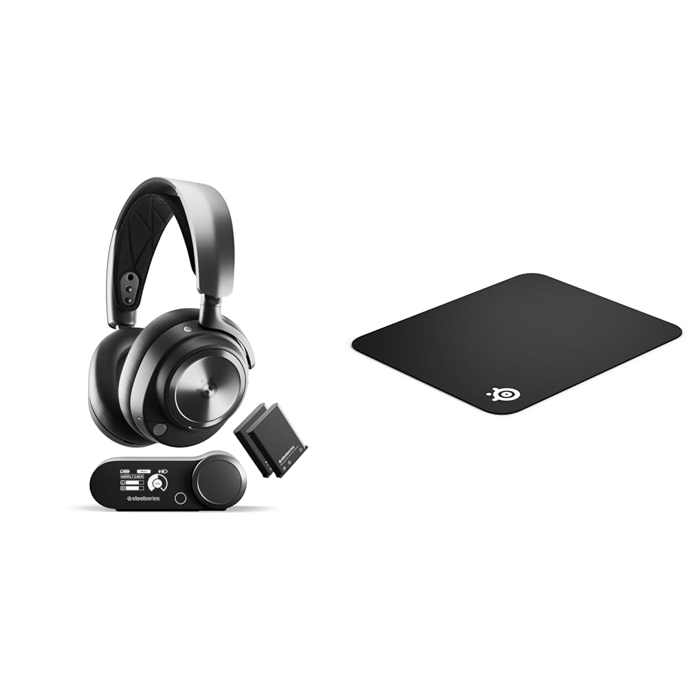 SteelSeries Arctis Nova Pro Wireless Gaming Headset with QcK Gaming Mouse Pad - Premium Fabric Surface & Rubber Base - Black (320x270x2mm) - Perfect for PC, PS5, Xbox Series X & Competitive Esports