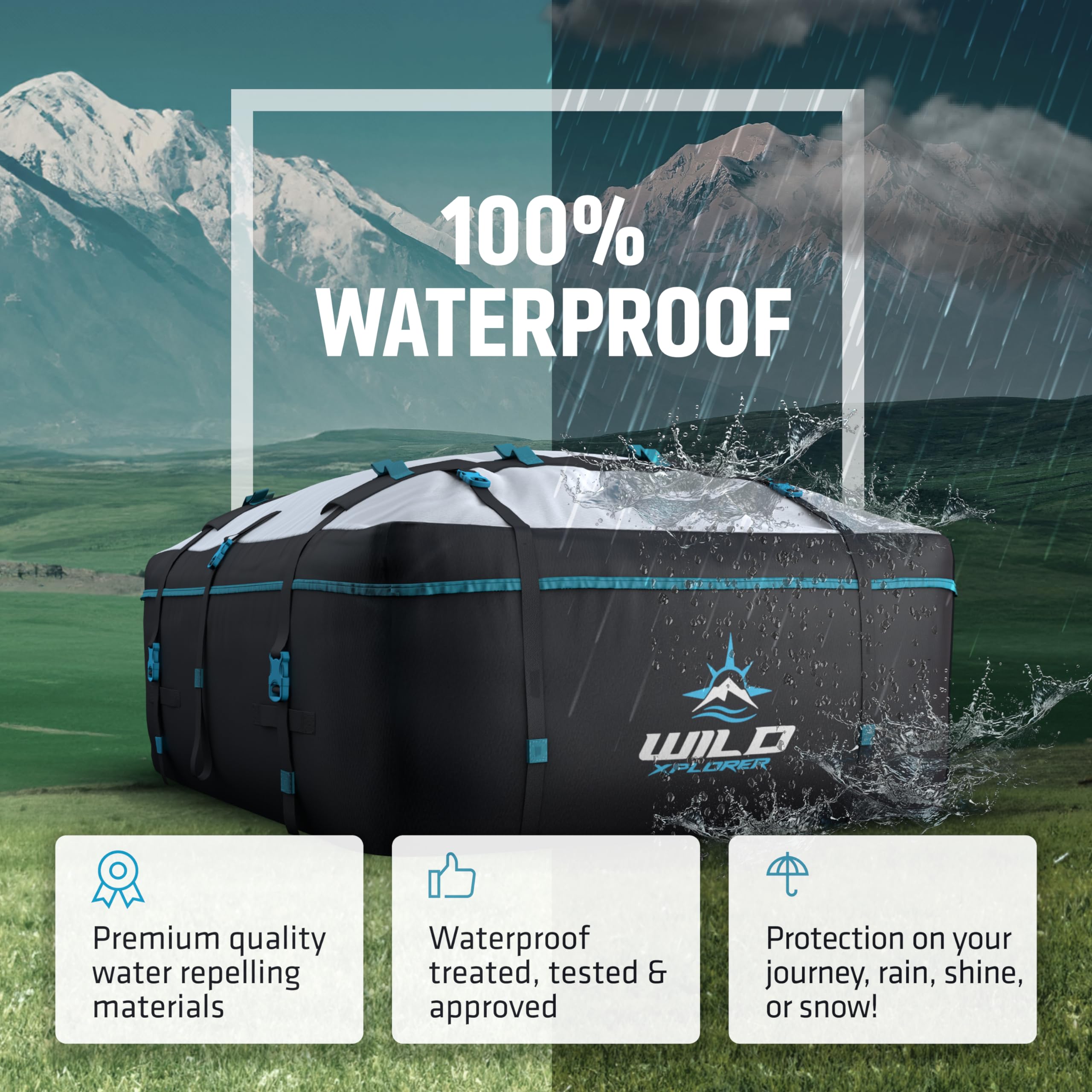 Universal XXL Waterproof Car Rooftop Cargo Carrier Bag - Holds 6 Suitcases, No Roof Rack Needed - SUV Luggage Rack with 6 Hooks & Storage Mat - Perfect for Road Trips, Camping & Family Vacations