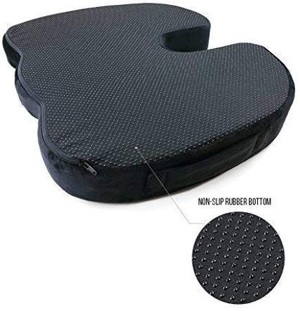 SnugPad Black Memory Foam Seat Cushion for Sciatica & Back Pain Relief - Orthopedic Coccyx Support Cushion for Office Chair, Wheelchair & Car - Non-Slip Firm Version (2 Pack) - Perfect for Long Sitting, Driving & Post-Surgery Recovery