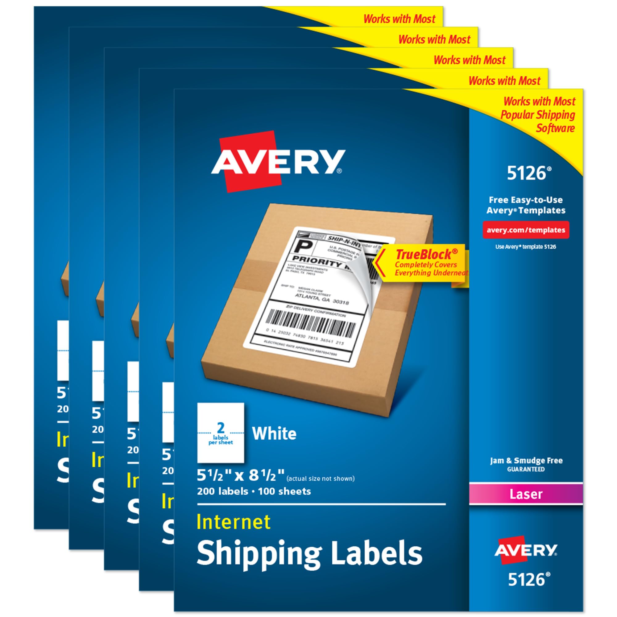 Avery 5126 TrueBlock Shipping Address Labels - 1,000 Half Sheet Labels for Laser Printers with Permanent Adhesive | Perfect for Mailing, Package Shipping & Business Correspondence