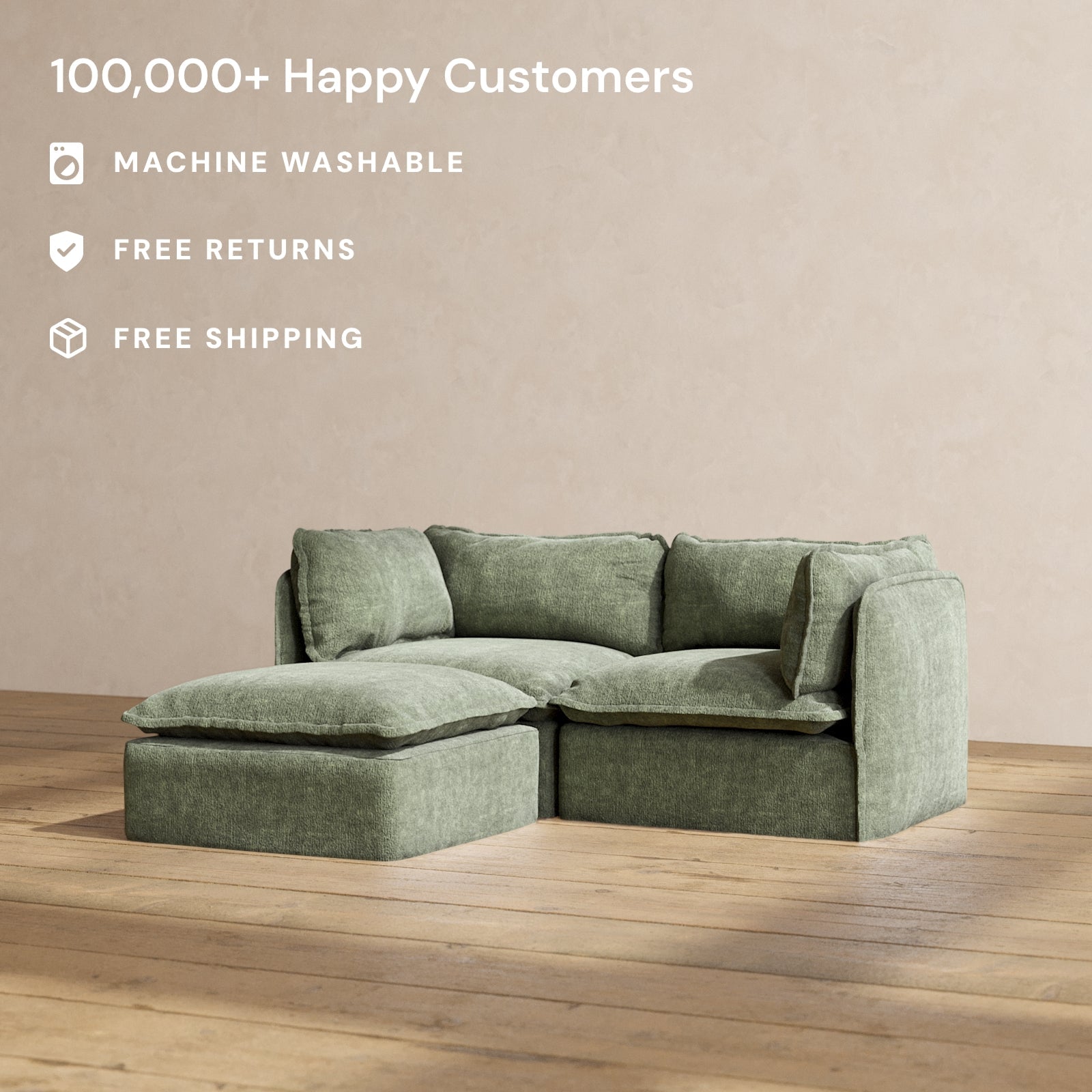 Premium Modular Performance 2-Seater Sectional Sofa in Willow Fabric | Luxury Blend for Living Room & Small Spaces | Perfect for Apartments, Condos & Cozy Homes
