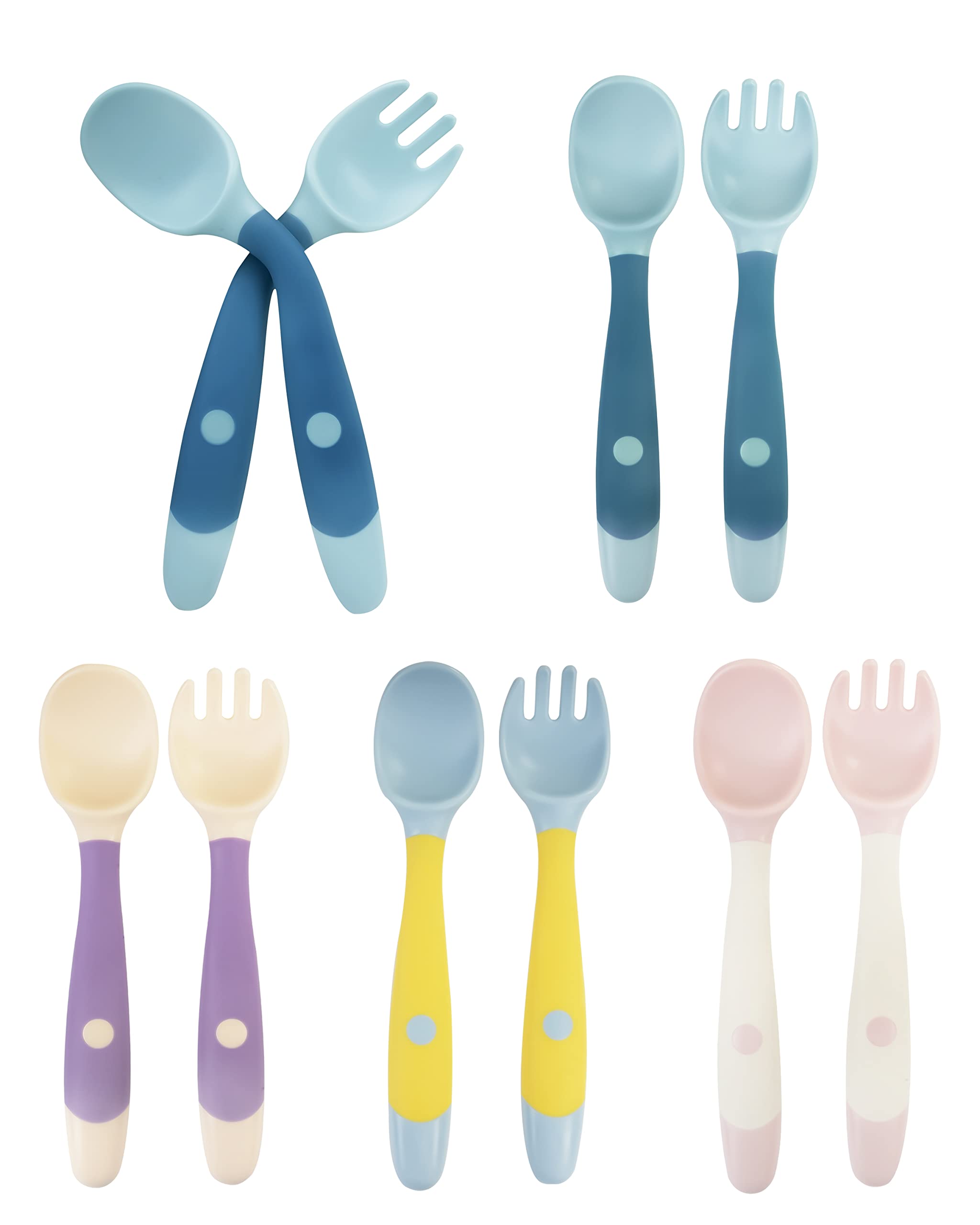 10-Piece Bendable Toddler Utensil Set - 5 Soft-Tip Spoons & 5 Forks for Baby Self Feeding | BPA-Free Silicone Kids Eating Tools | Perfect for Daycare, Travel & Learning Independent Mealtime Skills
