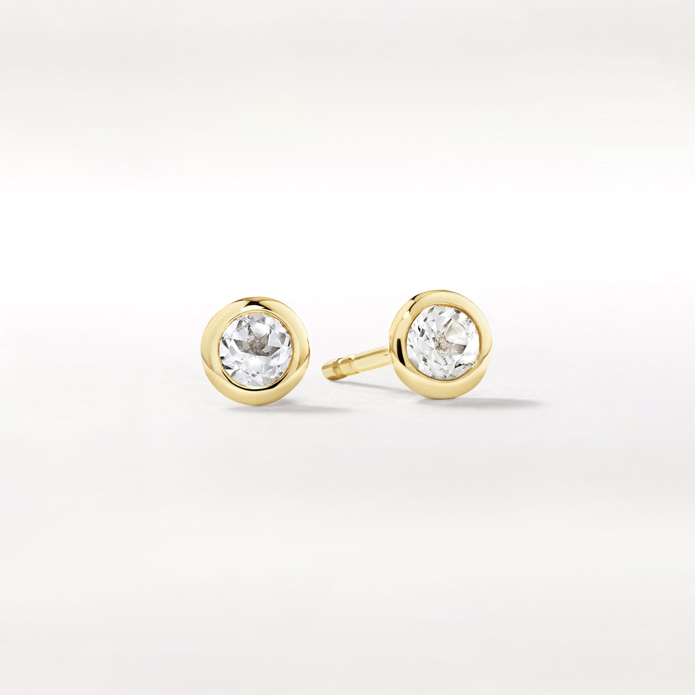 10K Gold White Topaz Bezel Stud Earrings - Elegant Everyday Jewelry for Women, Perfect for Work, Parties & Special Occasions