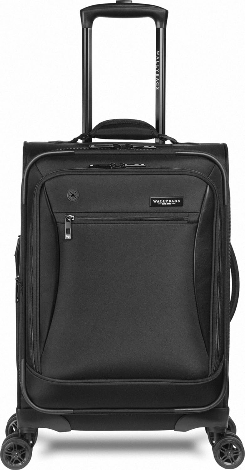WallyBags Expandable Spinner Carry-On Luggage 20-Inch with Padded Laptop & Electronics Pockets - Black | Perfect for Business Travel & Airplane Cabin Use