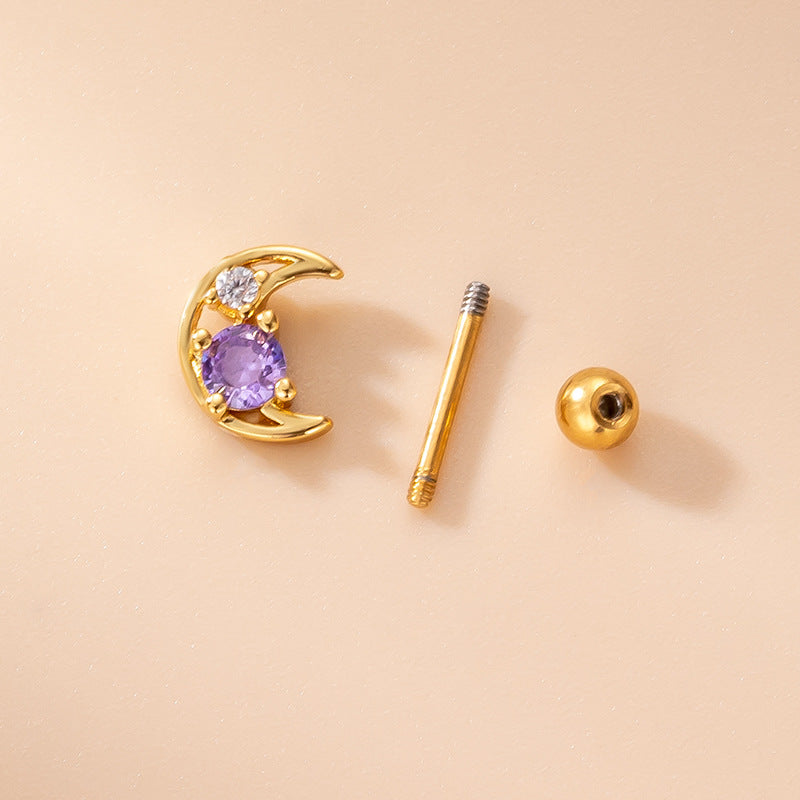 20G Cartilage Tiny Moon Earrings - Flat Back Opal Stud Earrings for Women | Dainty Jewelry for Everyday Wear, Gift for Her, Boho Style Earrings for Parties & Special Occasions