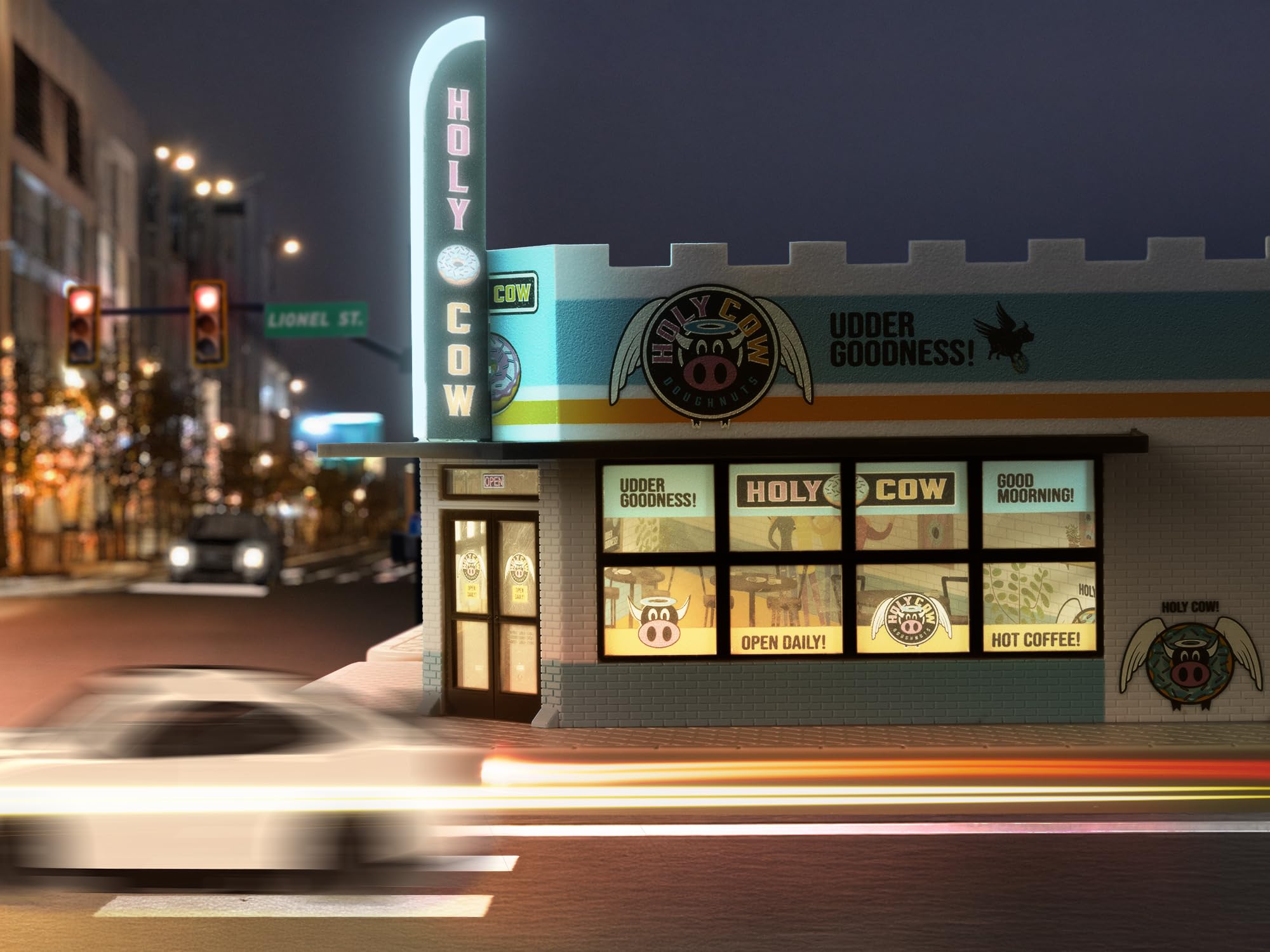 Lionel O Gauge Holy Cow Plug-Expand-Play Donuts & Coffee Shop Model Train Accessory - Perfect for Train Layouts, Collectors & Holiday Displays