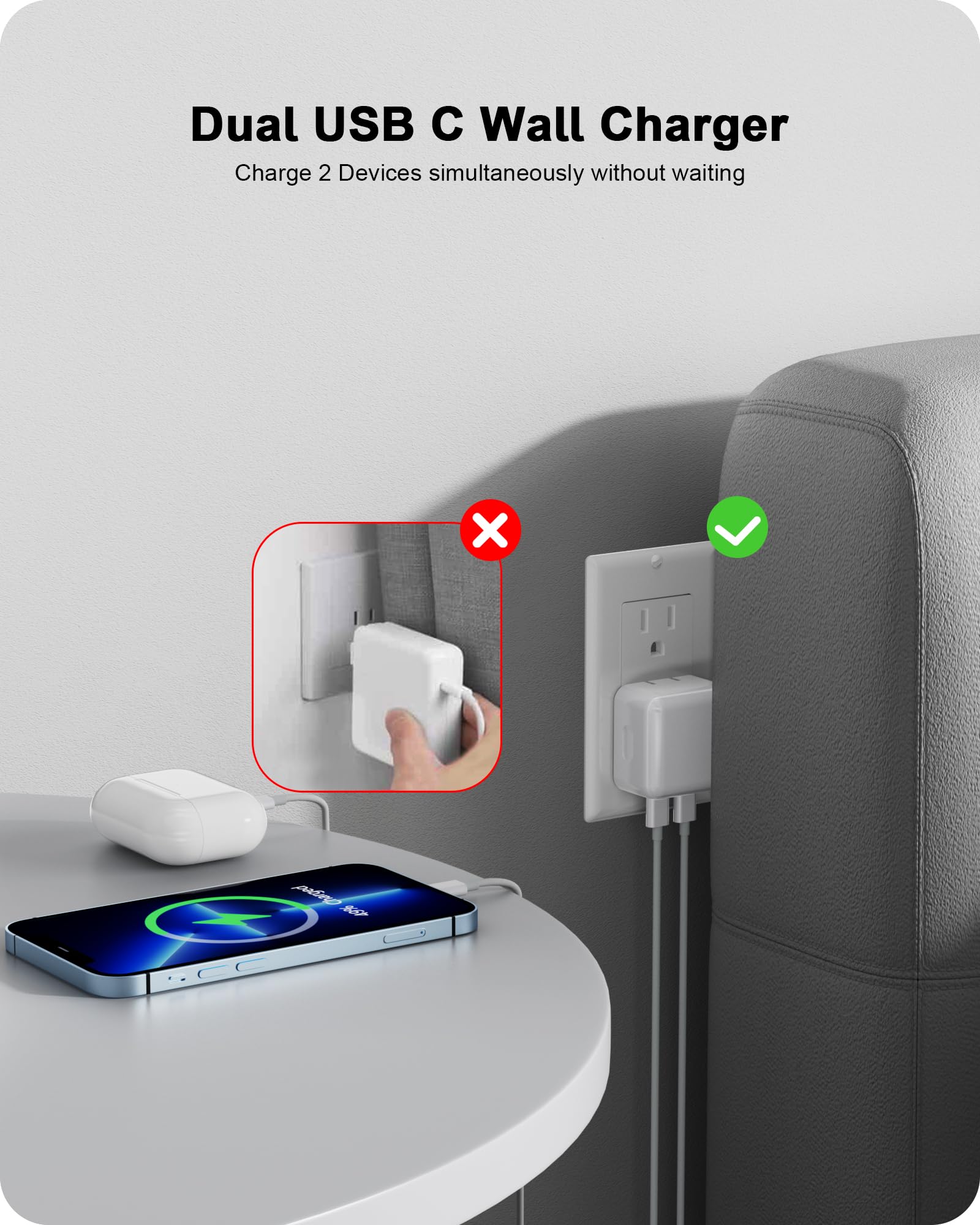 35W Dual USB C Fast Wall Charger for iPhone 14/13/12/11, iPad & MacBook Air M2 - Compact Foldable Plug Power Adapter with 2 USB-C Ports | Perfect for Travel, Home & Office Charging