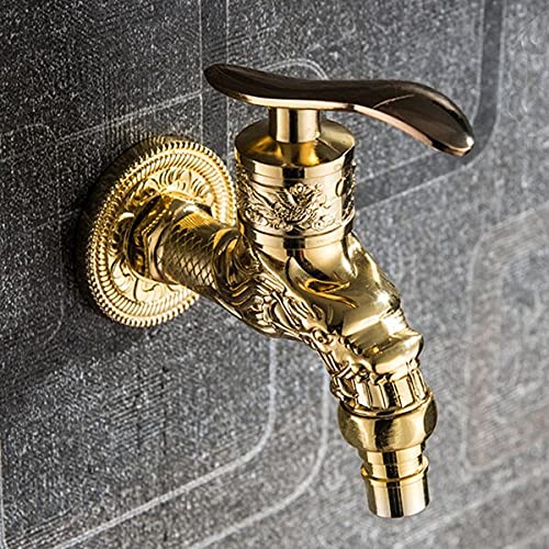 Vintage Carved Single Handle Kitchen Sink Faucet - Retro Brass Garden Water Tap for Washing Machine & Home Use | Yh-b002 Ancient Gold Finish | Perfect for Farmhouse, RV & Outdoor Sinks