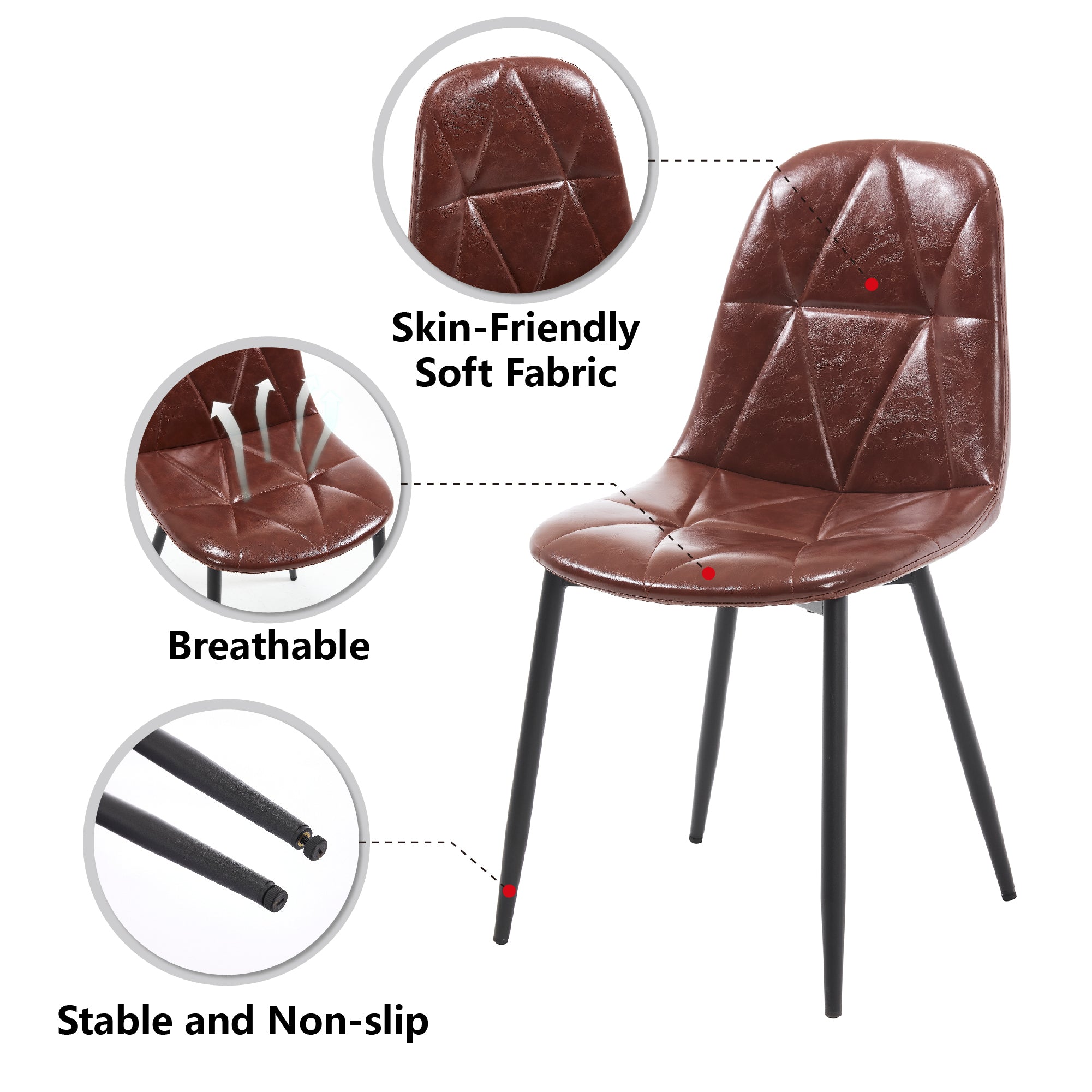**4-Piece Upholstered Faux Leather Dining Chair Set - Modern Kitchen & Dining Room Chairs with Metal Legs & High Back Support - Easy to Assemble & Clean - Reddish Brown - Perfect for Home, Restaurant & Office Use**