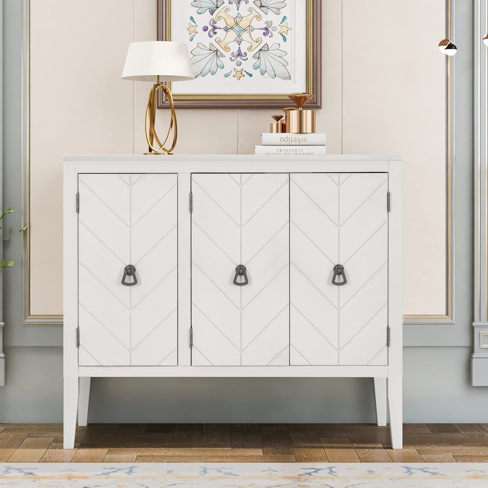 Antique White Wooden Accent Storage Cabinet with Adjustable Shelf - Stackable Sideboard Buffet Cabinet, Modern Console Table for Entryway, Living Room, Bedroom - Easy Assembly, Cream White | Perfect for Home Organization, Farmhouse Decor & Small Space Storage Solutions