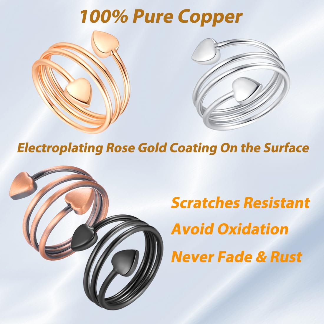 Vicmag Adjustable Copper Magnetic Rings for Women - 4PCS Set (Rose Gold, Silver, Copper, Black) - 100% Pure Solid Copper Jewelry Gift for Finger & Thumb - Perfect for Arthritis Relief, Fashion Accessories & Wellness Therapy
