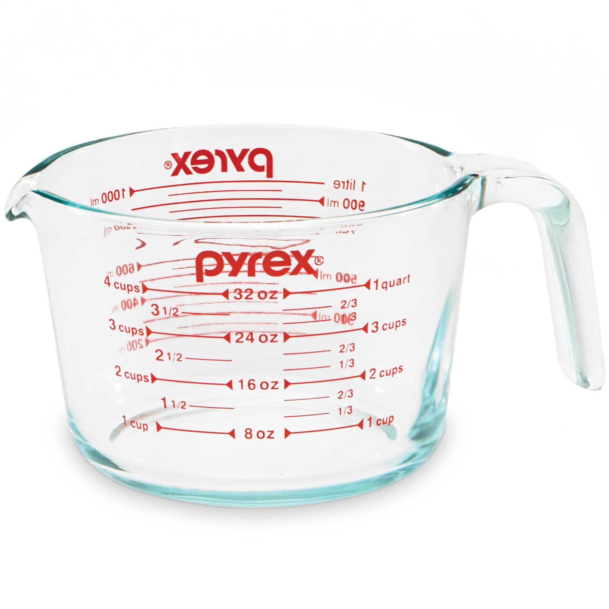 Pyrex 4-Cup Glass Measuring Cup for Baking, Cooking & Mixing - Microwave, Dishwasher, Freezer & Oven Safe - Essential Kitchen Tool for Measuring Liquids & Dry Ingredients - Perfect for Baking Cakes, Mixing Sauces & Meal Prep