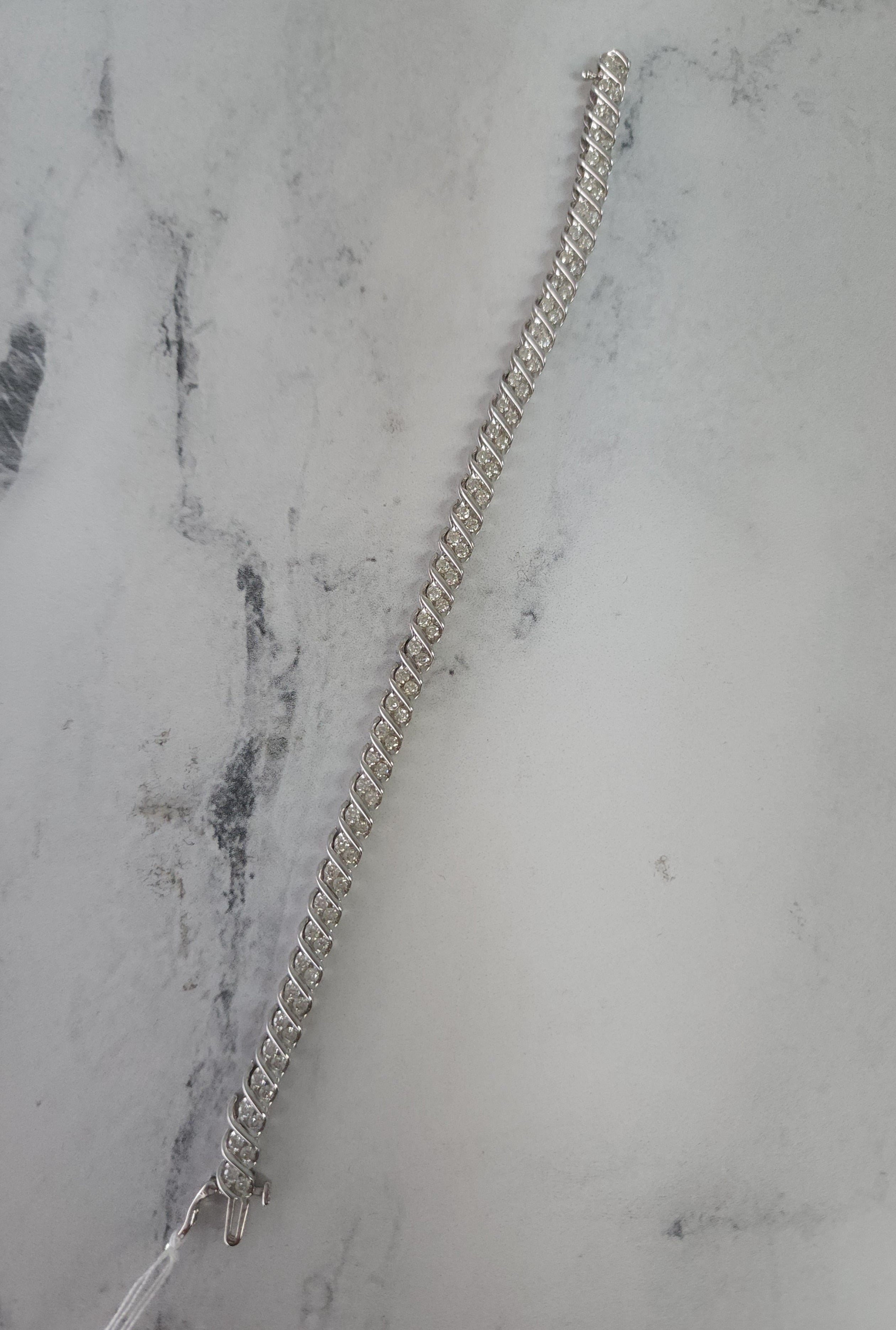 14K White Gold Diagonal Double Row Diamond Tennis Bracelet - Elegant & Timeless Jewelry for Women, Perfect for Weddings, Parties & Special Occasions