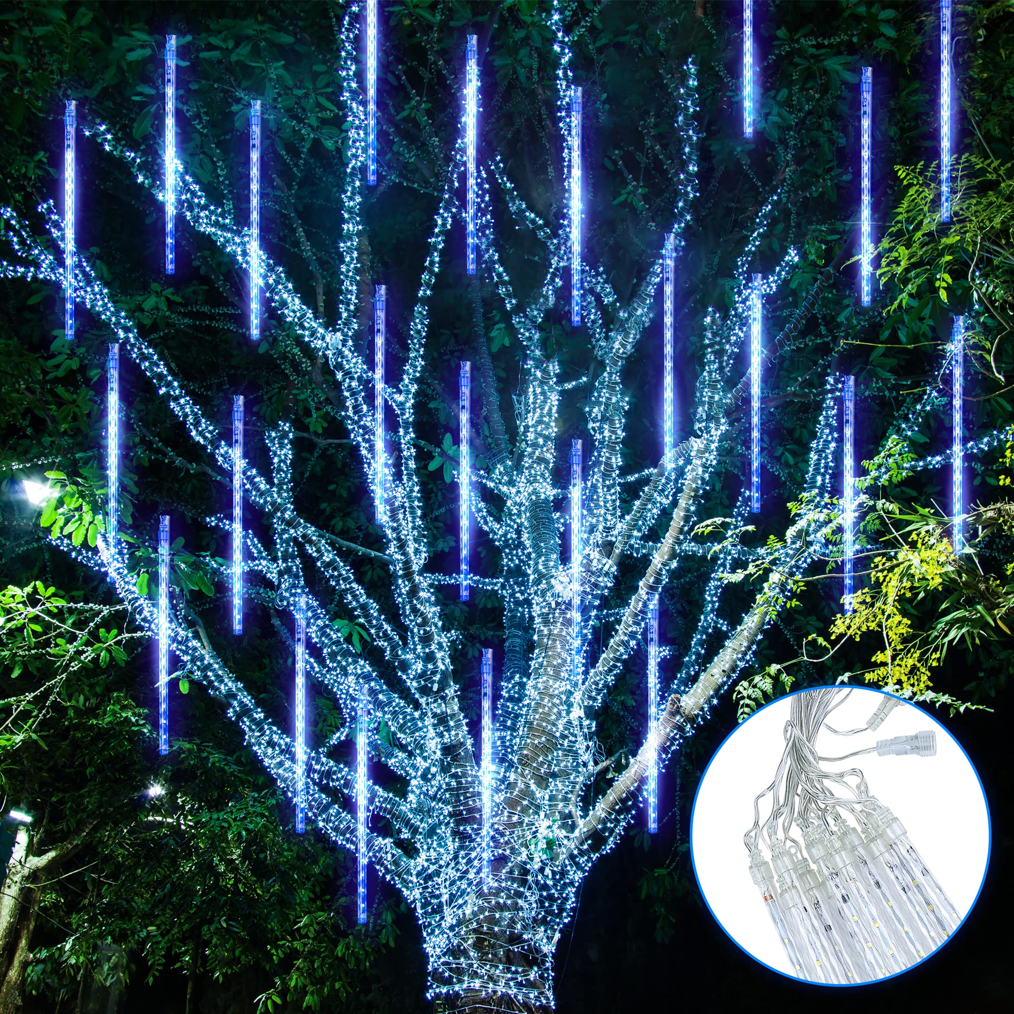 Meteor Shower LED String Lights - 12.2 Inch 12 Tubes 288 LEDs Cascading Rain Snow Icicle Lights for Christmas Wedding Garden Tree Patio Decoration (Blue) | Indoor Outdoor Holiday Party Home Decor Lighting
