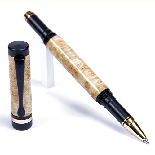Premium Lanier Classic Rollerball Pen - Black Enamel Finish - Elegant Box Elder Wood - Perfect for Office, Gifts & Professional Writing