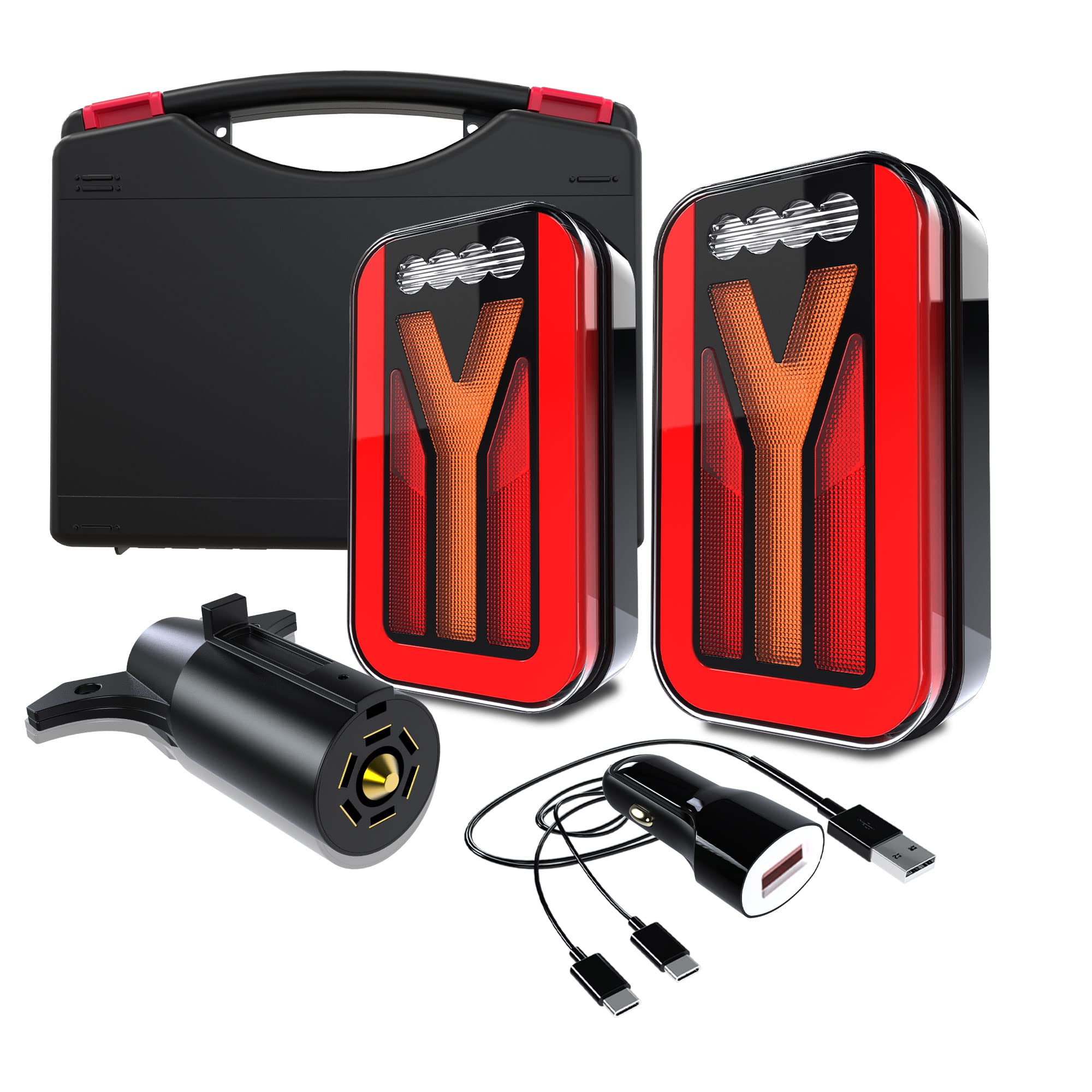 Magnetic Wireless LED Trailer Rear Lights Kit - 2PCS Rechargeable Universal LED Turn Signal Brake Parking Lights with License Plate Light for Trucks, Trailers, RVs, Vans, Boats - Perfect for Night Driving & Camping Safety