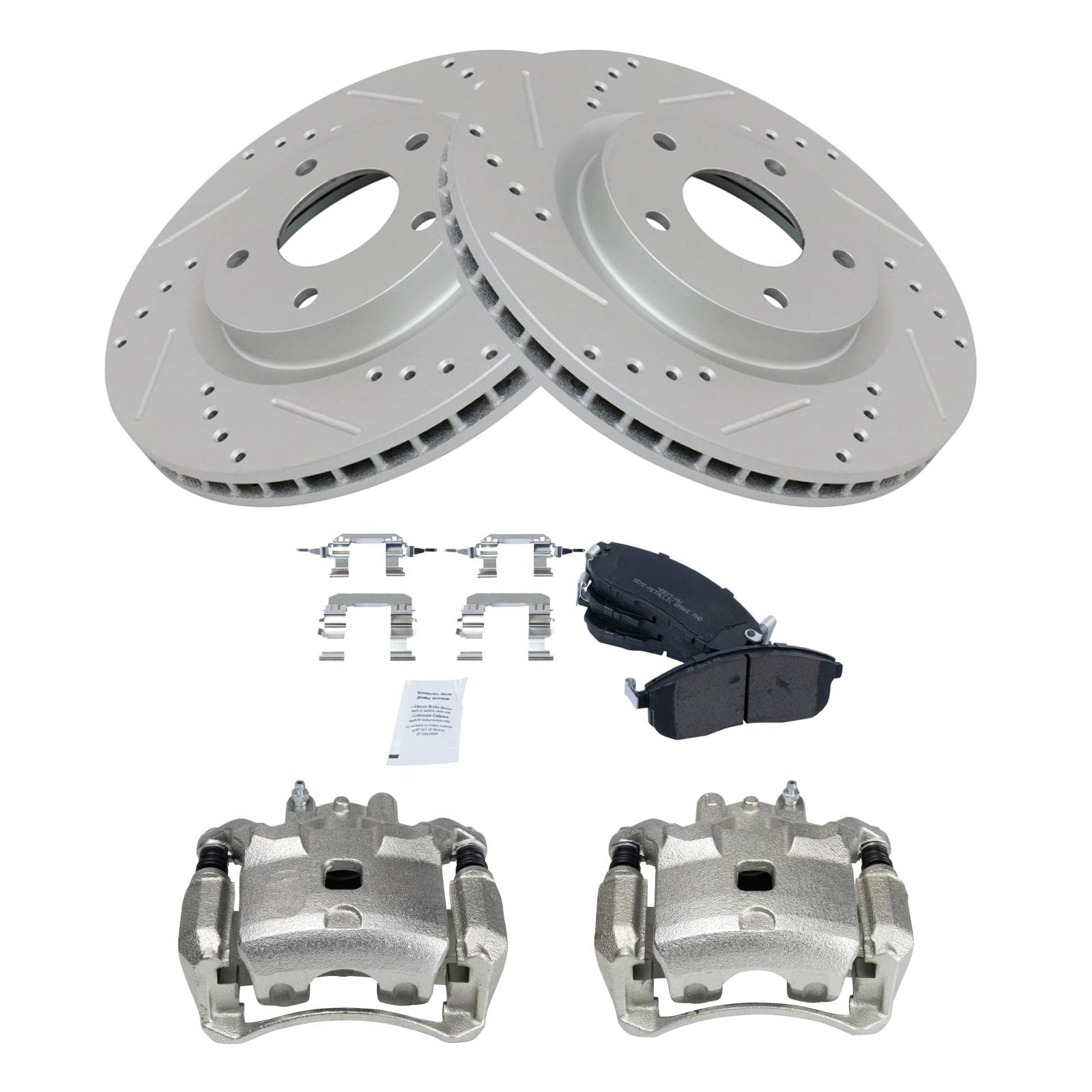 TRQ Front Performance Brake Pad & Rotor Kit - Semi-Metallic Vented Premium G-Coated - Compatible with 2007-2012 Nissan Sentra - Perfect for Daily Driving, City Commuting & Performance Upgrades