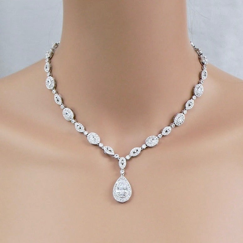 Alexa Cubic Zirconia Bridal Necklace - Elegant Wedding Jewelry in Silver & Rose Gold - Perfect for Bridal Showers, Weddings & Anniversary Gifts