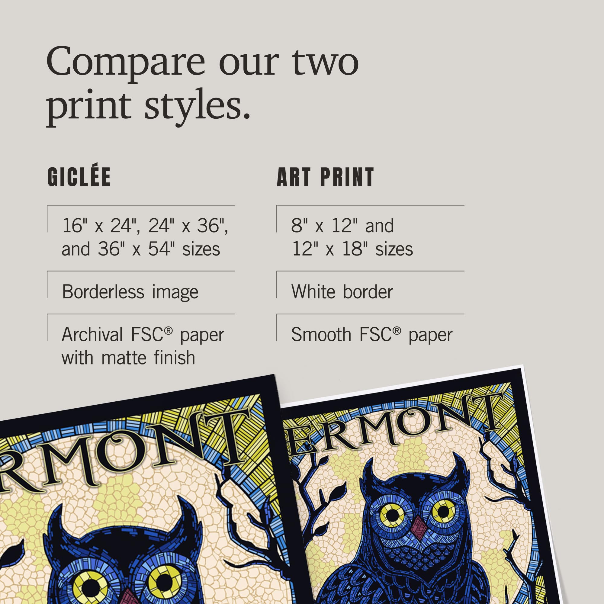 Lantern Press 16x24 Inch Giclee Art Print - Vermont Owl Mosaic Wall Decor - Perfect for Living Room, Bedroom & Office