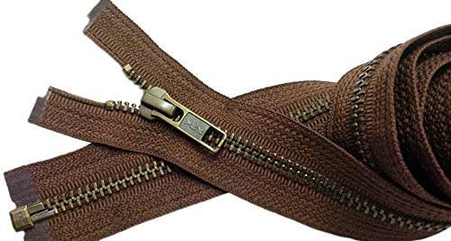 YKK® Antique Brass Jacket Zippers - 5-Pack Metal Teeth Separating Zippers for Crafting, DIY Projects - Special Color Seal Brown #568 - Made in USA - Custom Length 35 Inches - Perfect for Jackets, Bags, and Leather Crafts