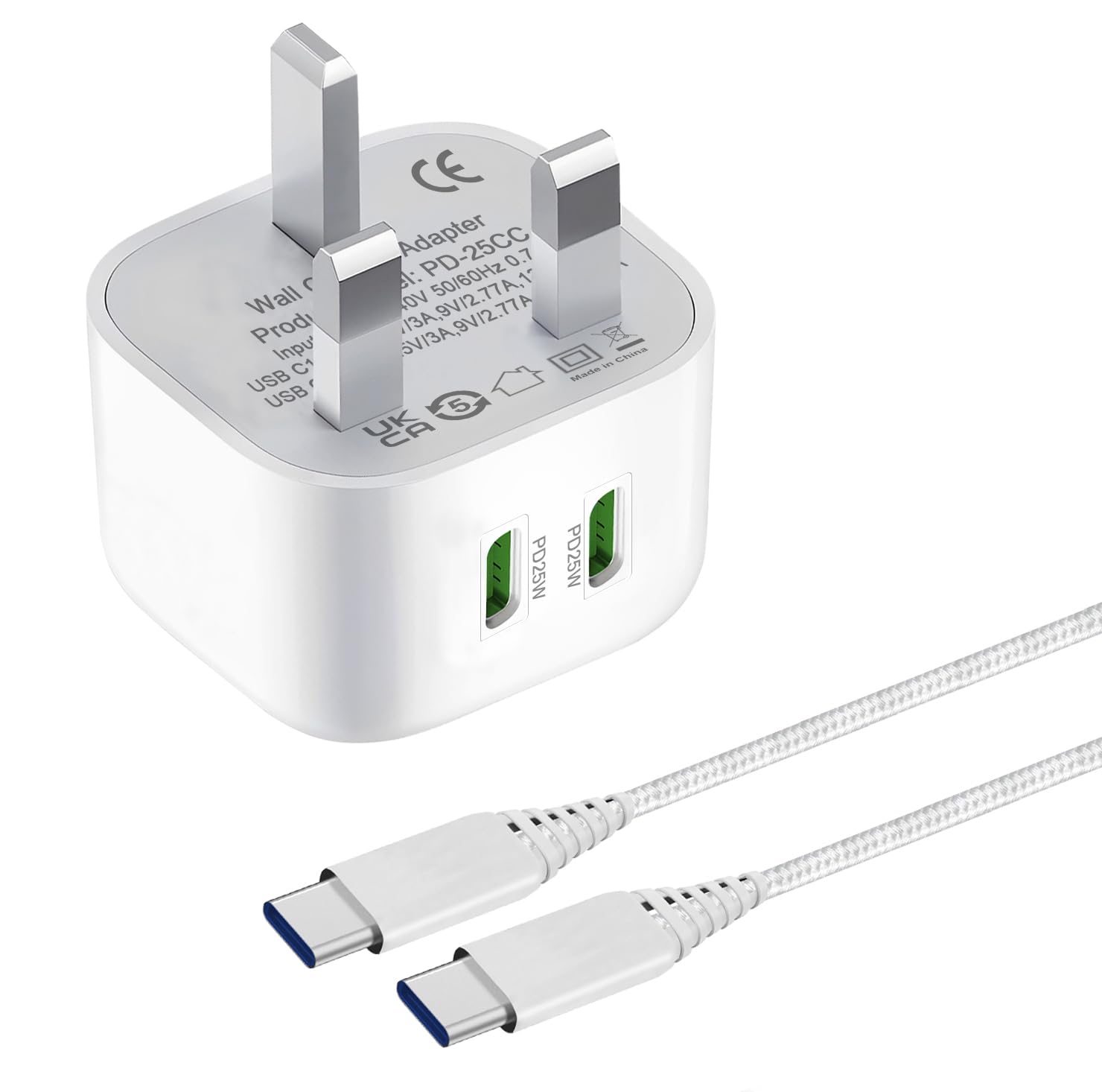 25W Dual USB C Fast Charger Plug & Cable for Samsung Galaxy A54/A55/A56, S24/S24 Ultra/S22 Plus/S21 FE, Note 20/10, A52/A52S & iPhone 15/16 Pro Max - Super Fast Phone Charging Adapter for Home, Office & Travel
