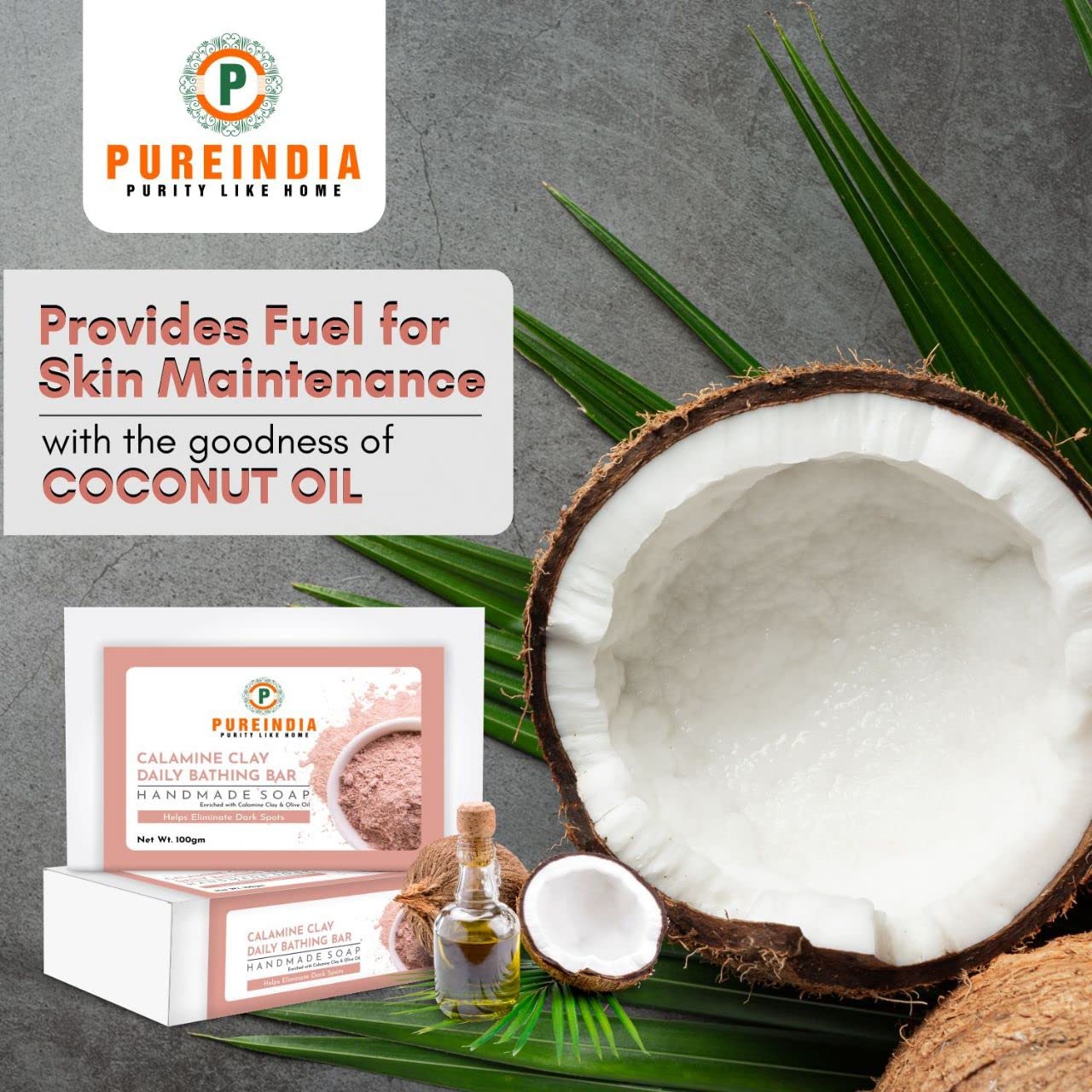 PureIndia Handmade Calamine Clay Soap Bar for Acne, Oily Skin & Sensitive Skin - Natural Exfoliating & Cleansing Bar (Pack of 3, 100g Each) - Perfect for Daily Skincare Routine & Spa Bathing