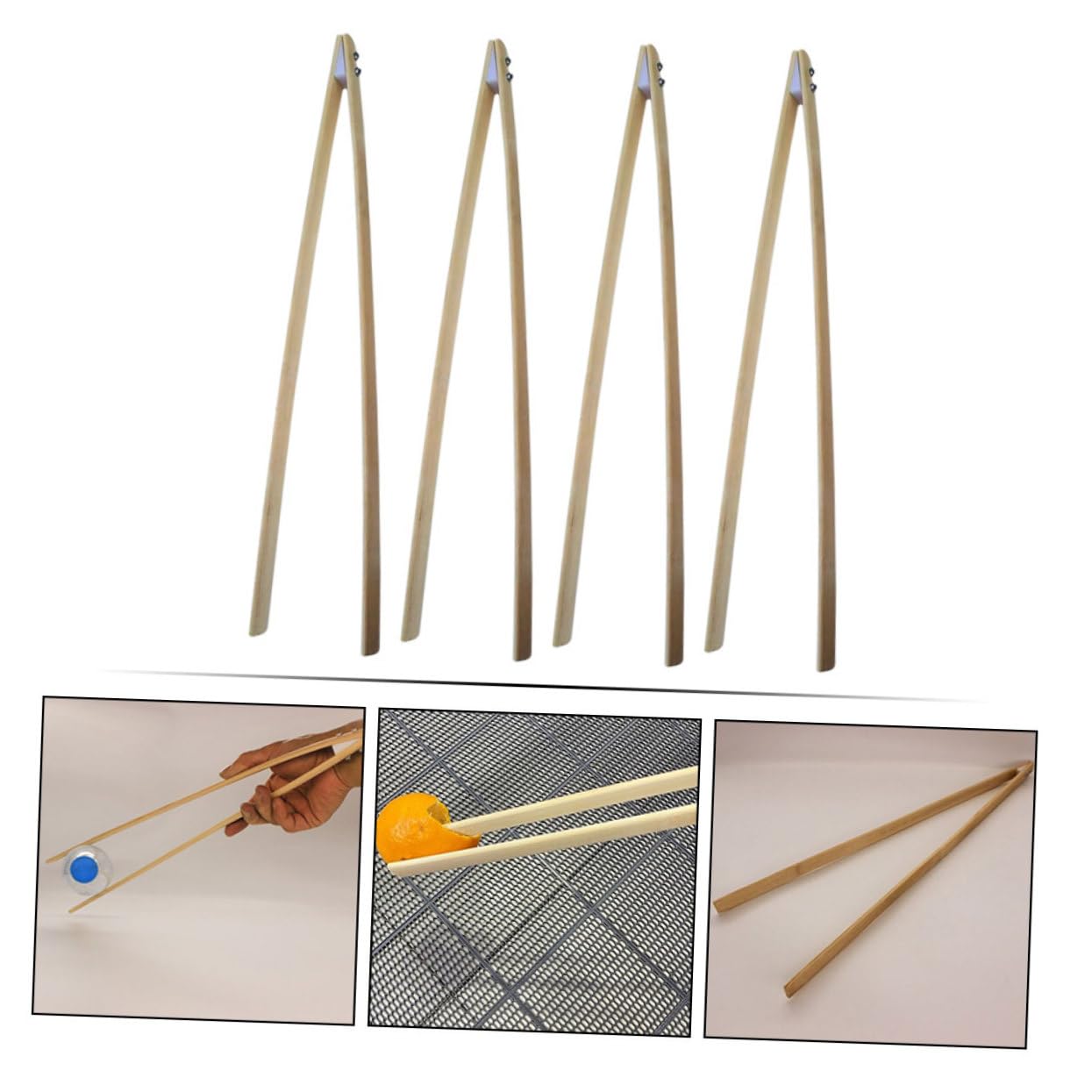 DOITOOL 4-Piece Firewood Grabber Tool Set - Extra Long Bamboo Fireplace Tongs, Crab Log Tongs & Waste Picker for Wood Stove, Camping, and Yard Cleanup - Heavy Duty Reaching Grabber Tool for Fireplace, BBQ, and Outdoor Use